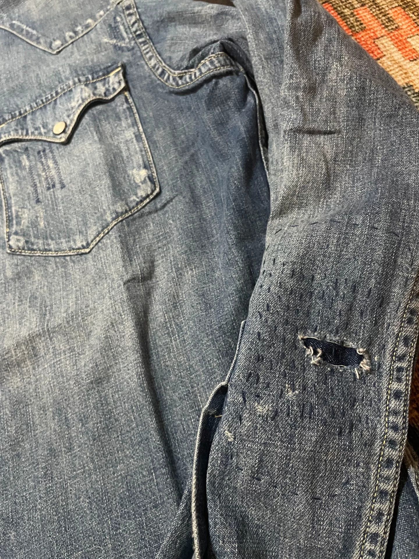 Ralph Lauren Ralph Lauren Distressed Patch Western Denim Shirt Size US S / EU 44-46 / 1 - 5 Thumbnail