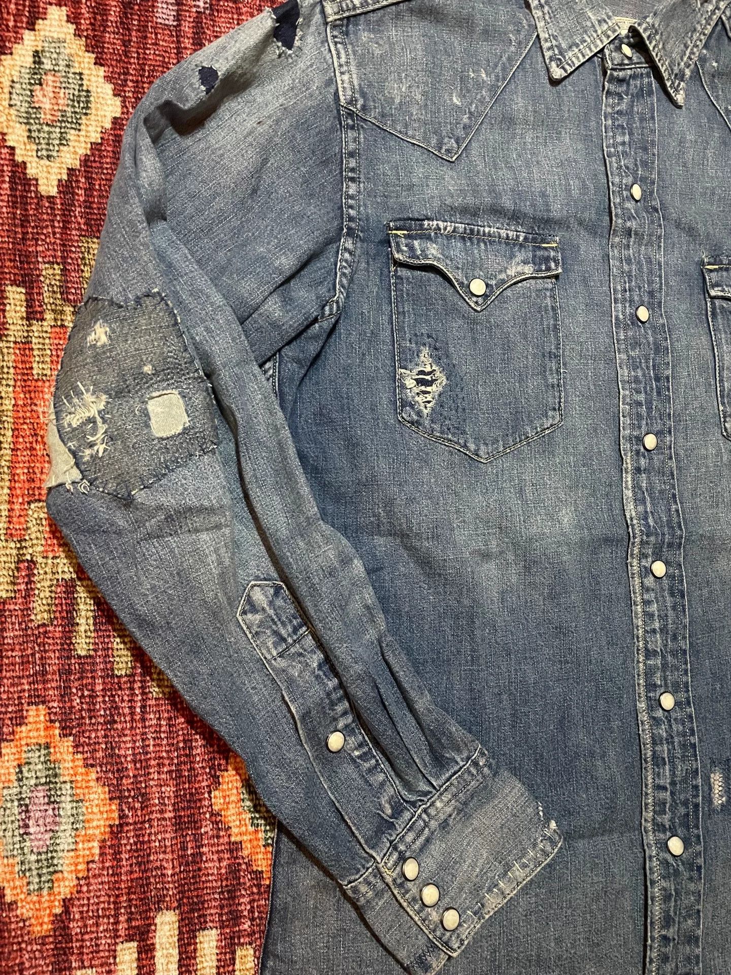 Ralph Lauren Ralph Lauren Distressed Patch Western Denim Shirt Size US S / EU 44-46 / 1 - 4 Thumbnail