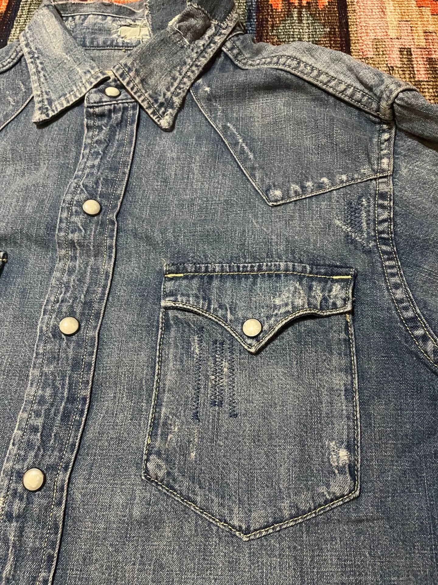 Ralph Lauren Ralph Lauren Distressed Patch Western Denim Shirt Size US S / EU 44-46 / 1 - 6 Thumbnail