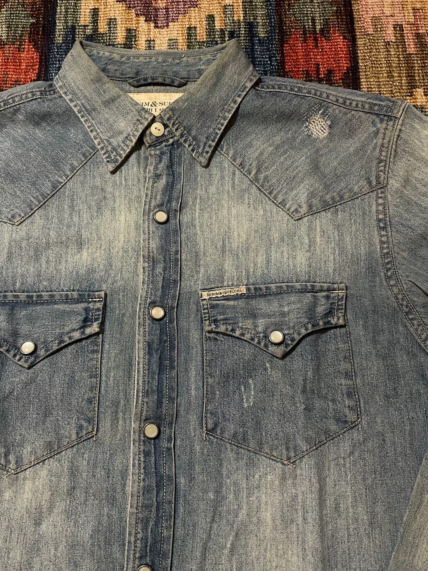 Denim & Supply Ralph Lauren Ralph Lauren Distressed Washed Denim Shirt Size US S / EU 44-46 / 1 - 3 Thumbnail