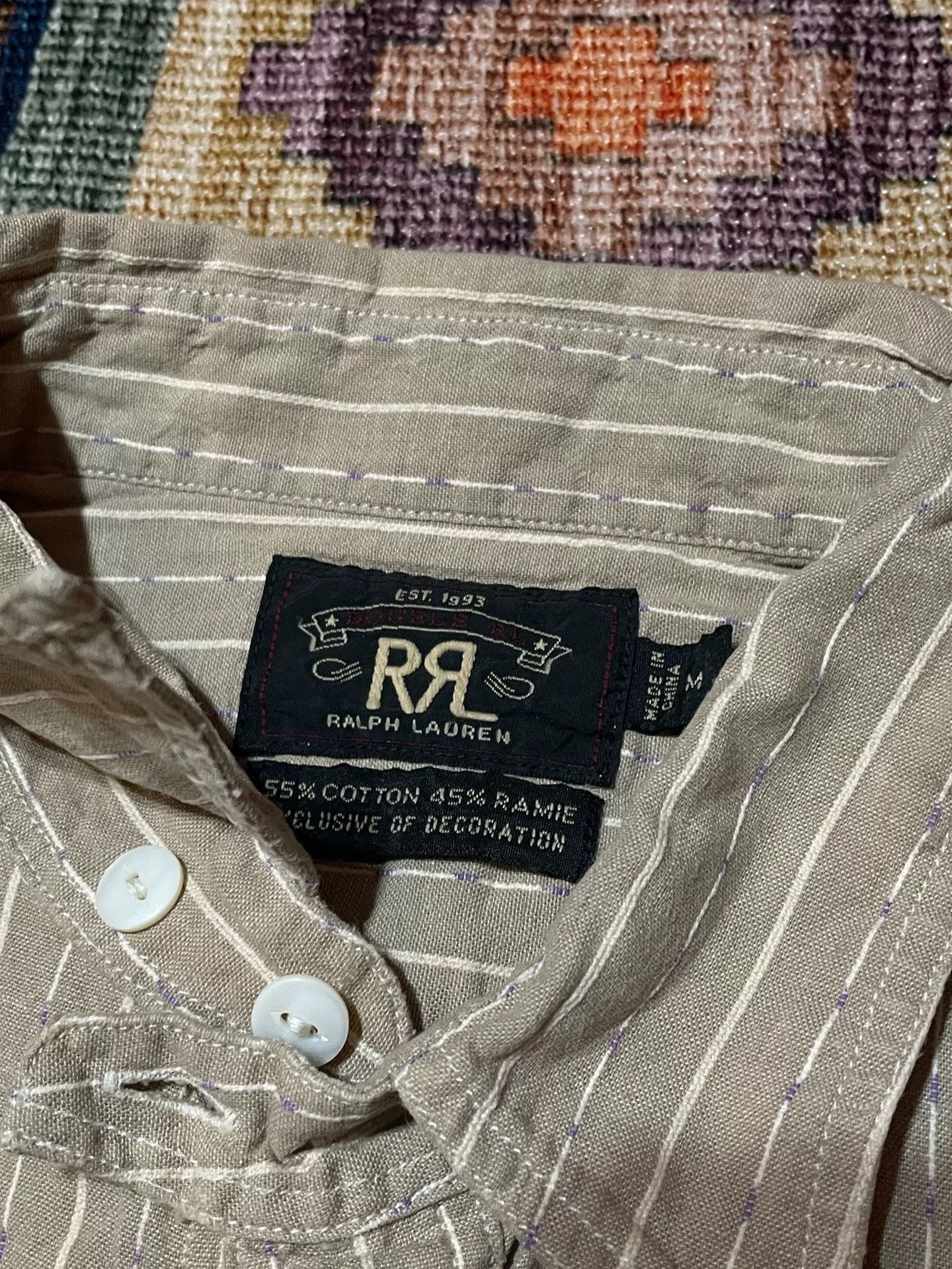 RRL Ralph Lauren RRL Beige Striped Old Style Shirt Size US M / EU 48-50 / 2 - 3 Thumbnail