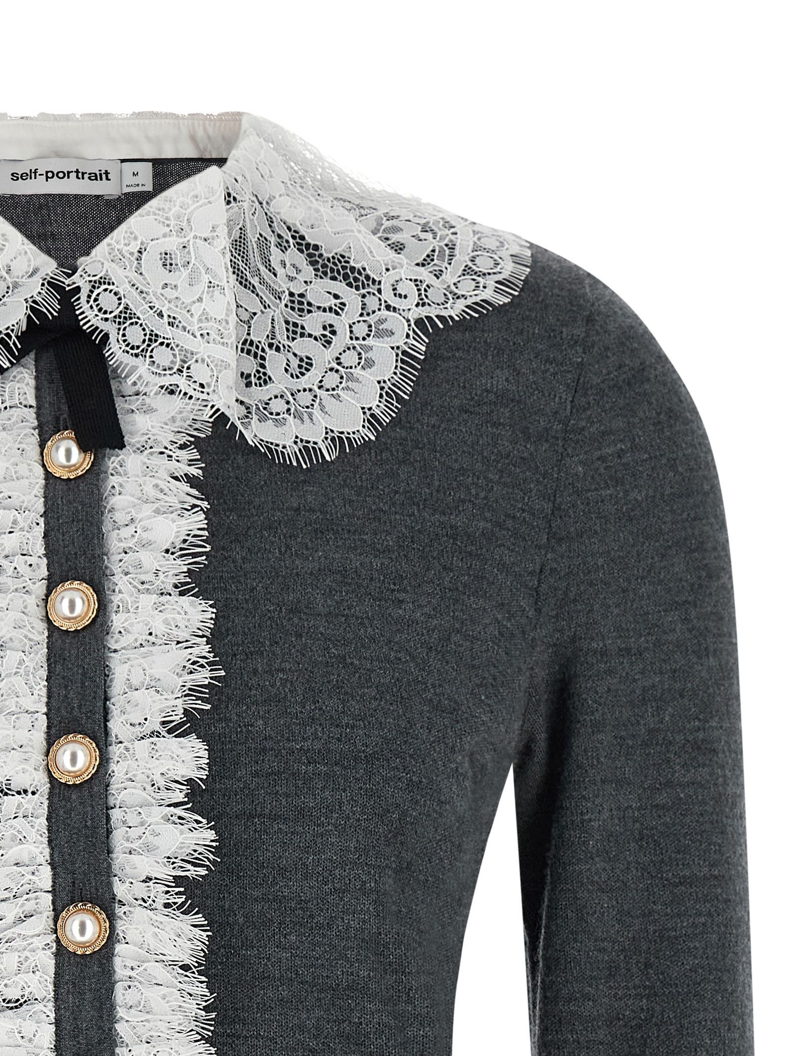 Self-Portrait 'Grey Lace Collar Knit' cardigan Size M / US 6-8 / IT 42-44 - 3 Thumbnail