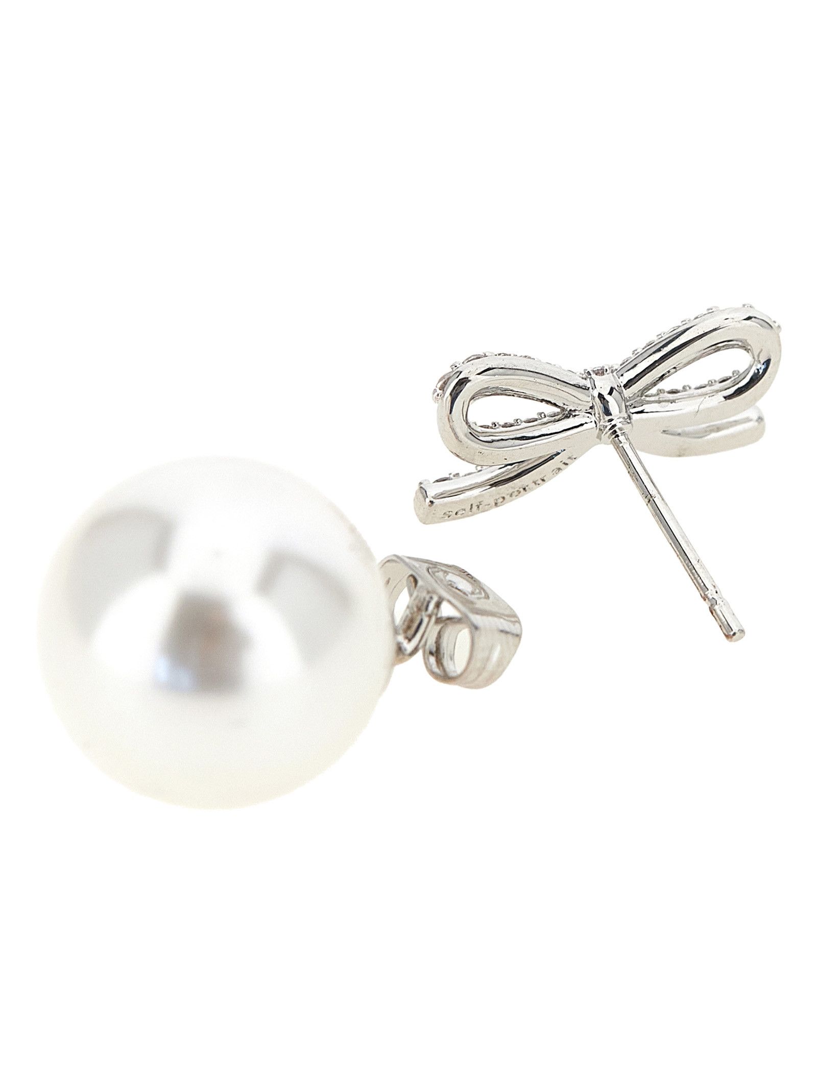 Self-Portrait 'Crystal Bow Pearl Back' earrings Size ONE SIZE - 2 Thumbnail
