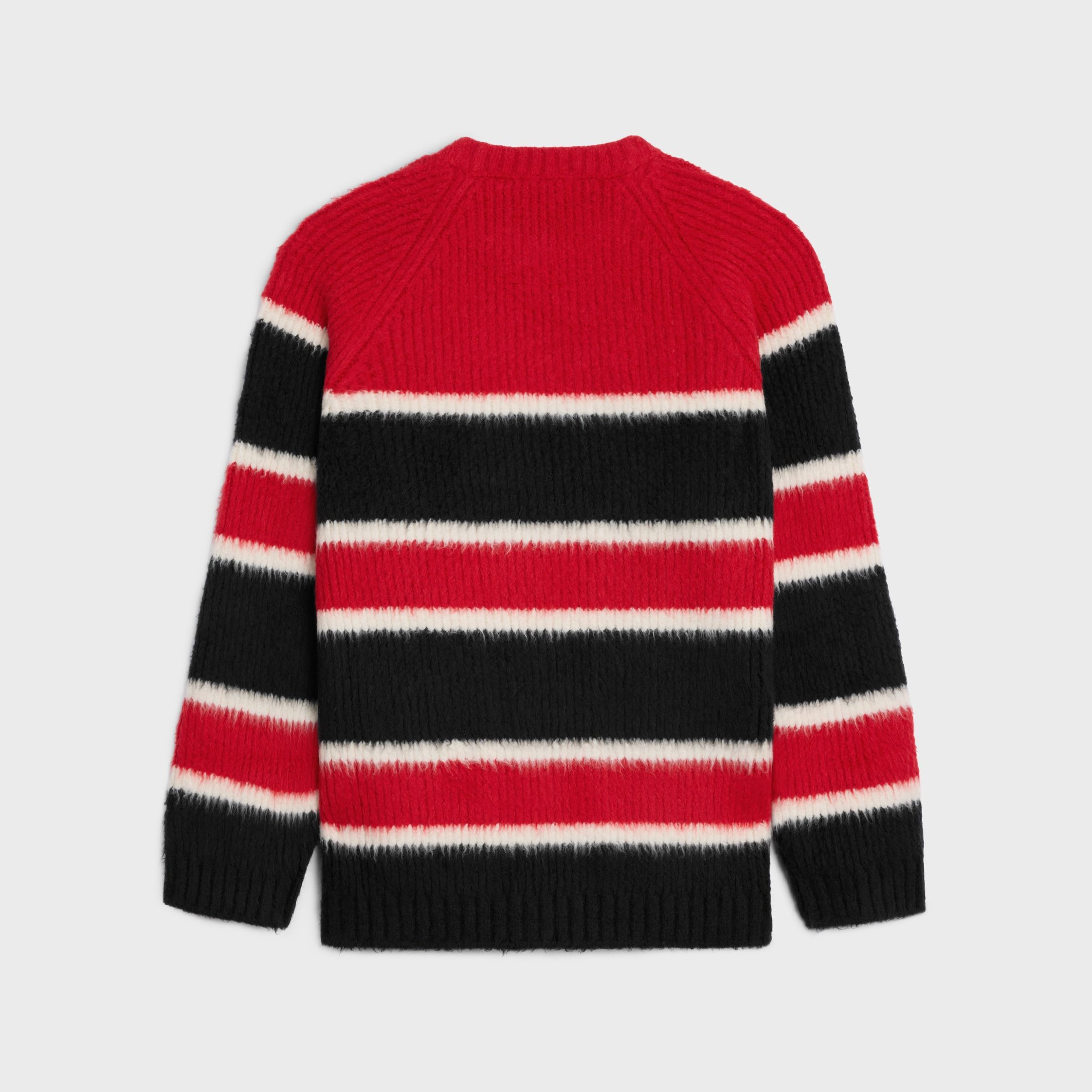 Celine OVERSIZED CREW NECK SWEATER IN BRUSHED STRIPED COTTON black/white/red Size US L / EU 52-54 / 3 - 2 Thumbnail