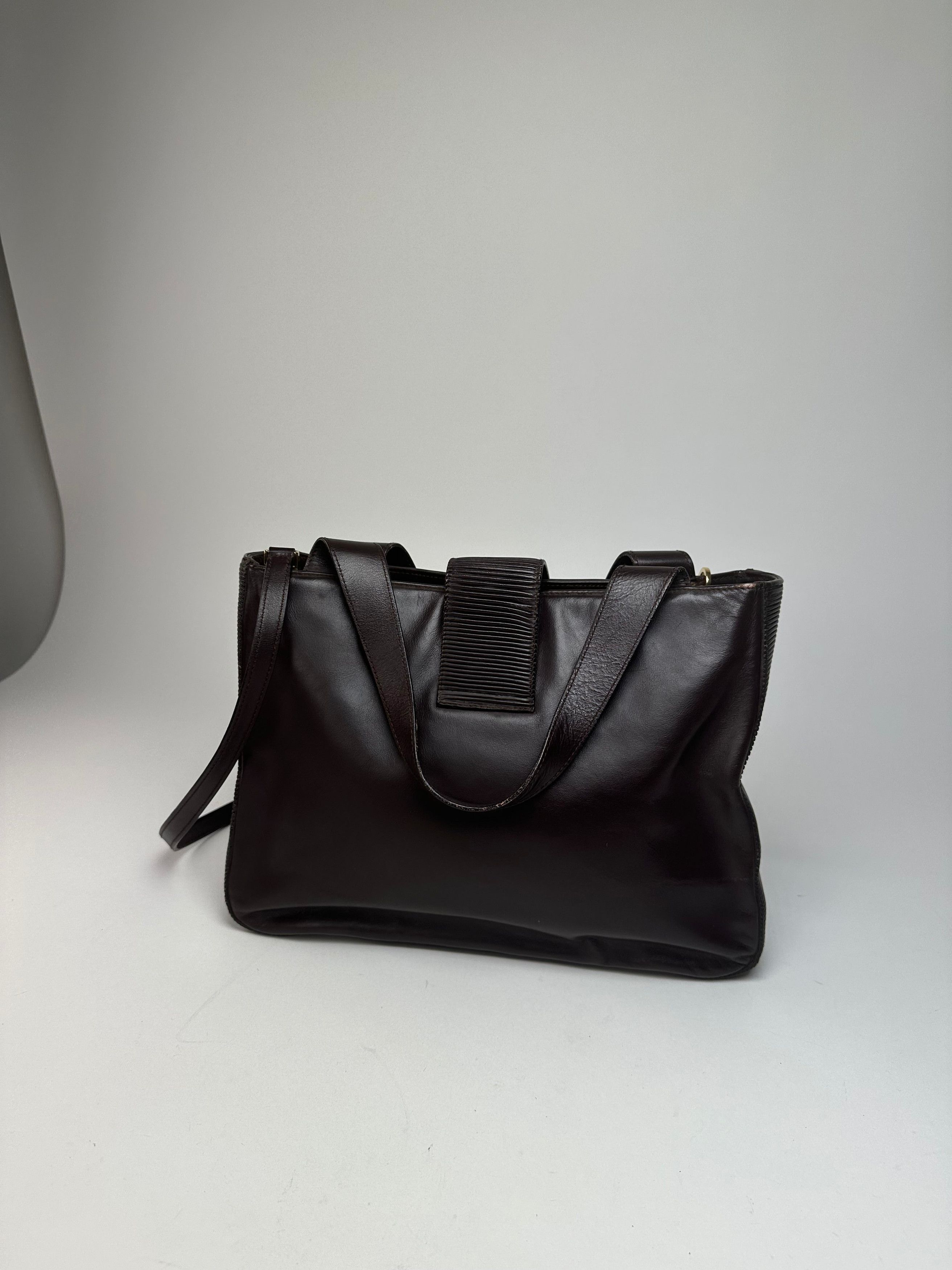Celine Vintage Smooth Leather Tote Y2K Dark Brown Gold Size ONE SIZE - 2 Thumbnail