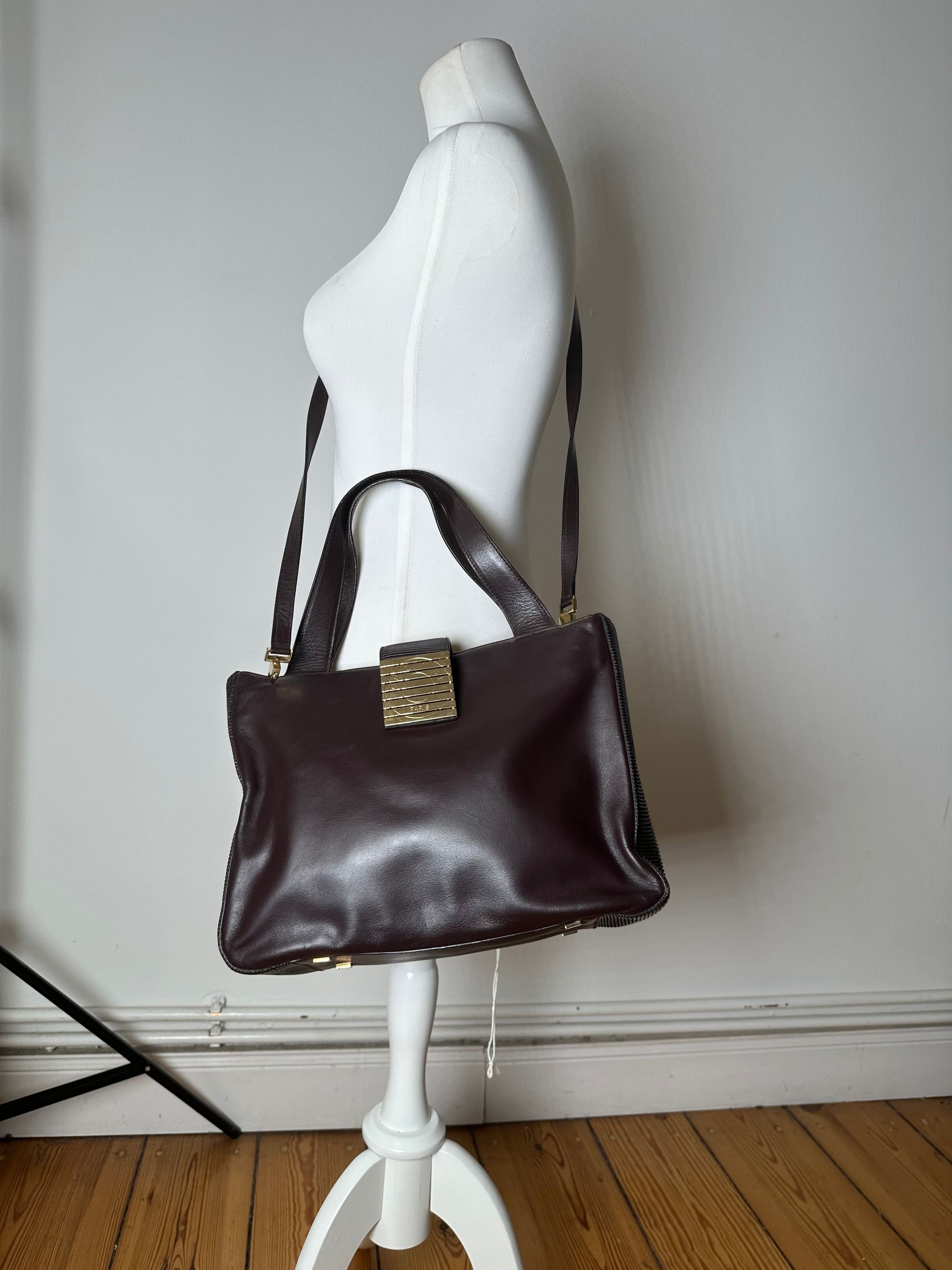 Celine Vintage Smooth Leather Tote Y2K Dark Brown Gold Size ONE SIZE - 4 Thumbnail