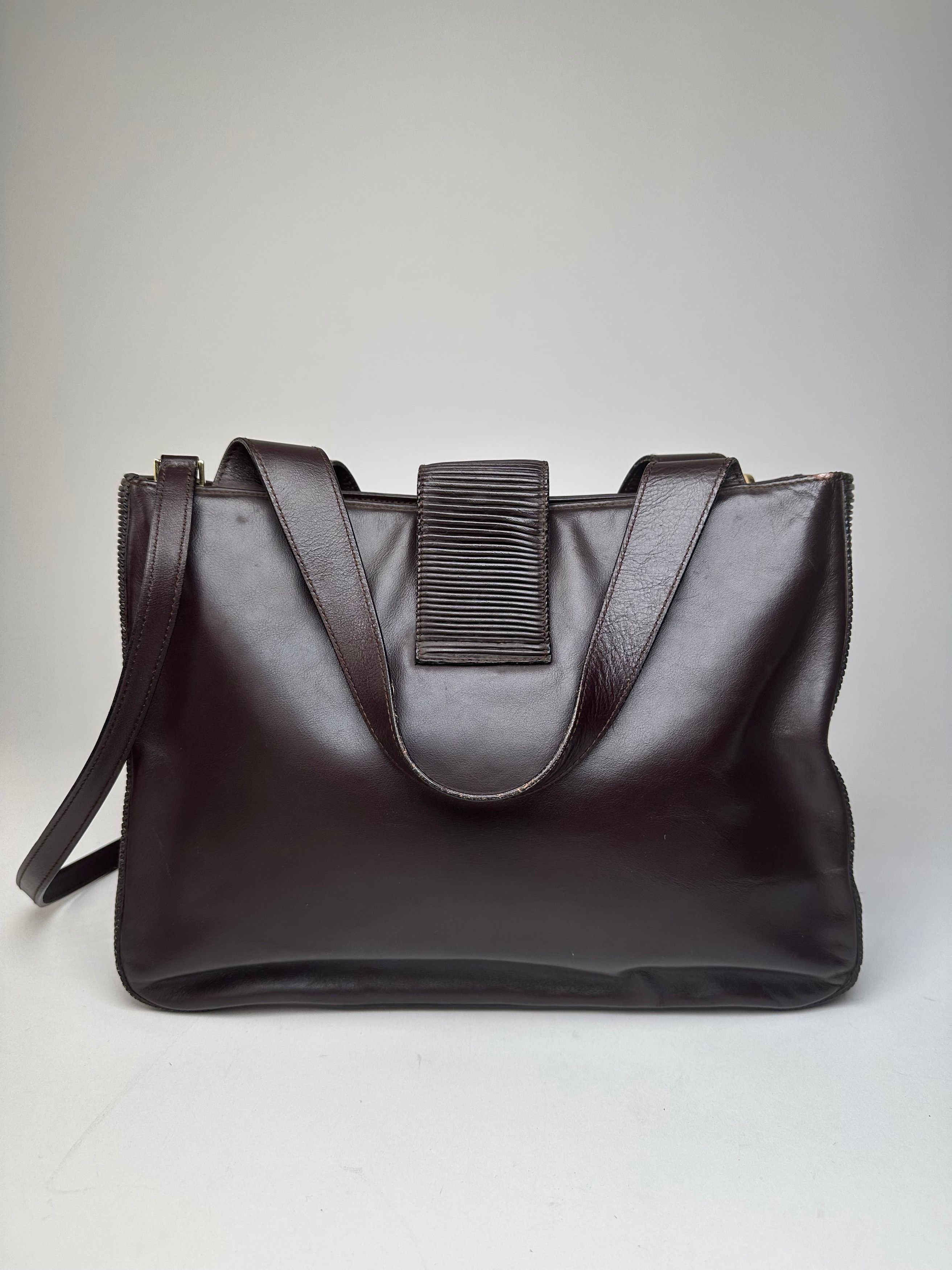 Celine Vintage Smooth Leather Tote Y2K Dark Brown Gold Size ONE SIZE - 15 Thumbnail