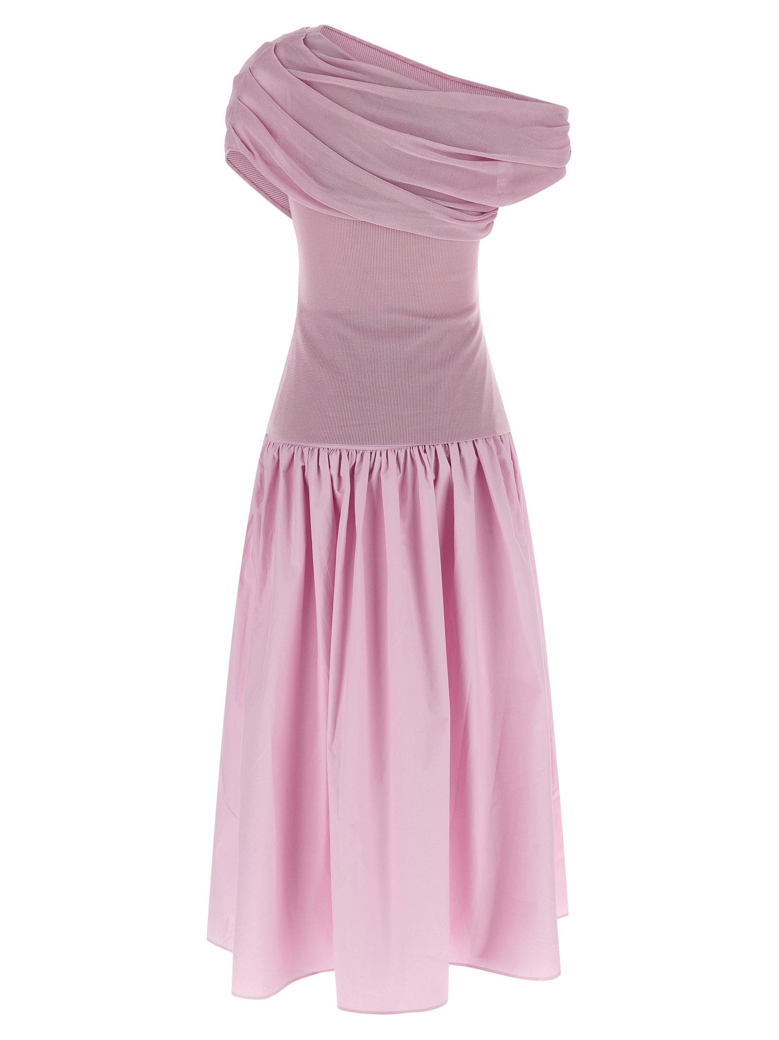 Self-Portrait 'Pink Cotton Draped Knit Midi' dress Size L / US 10 / IT 46 - 2 Thumbnail