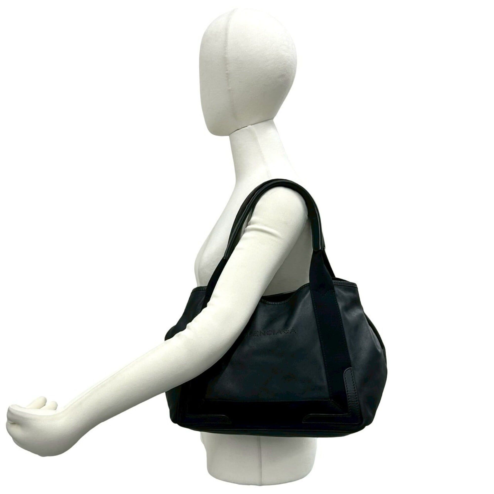 Balenciaga BALENCIAGA Navy Cabas XS Leather Canvas Tote Bag Handbag Semi-Shoulder Black 87602 Size ONE SIZE - 2 Thumbnail