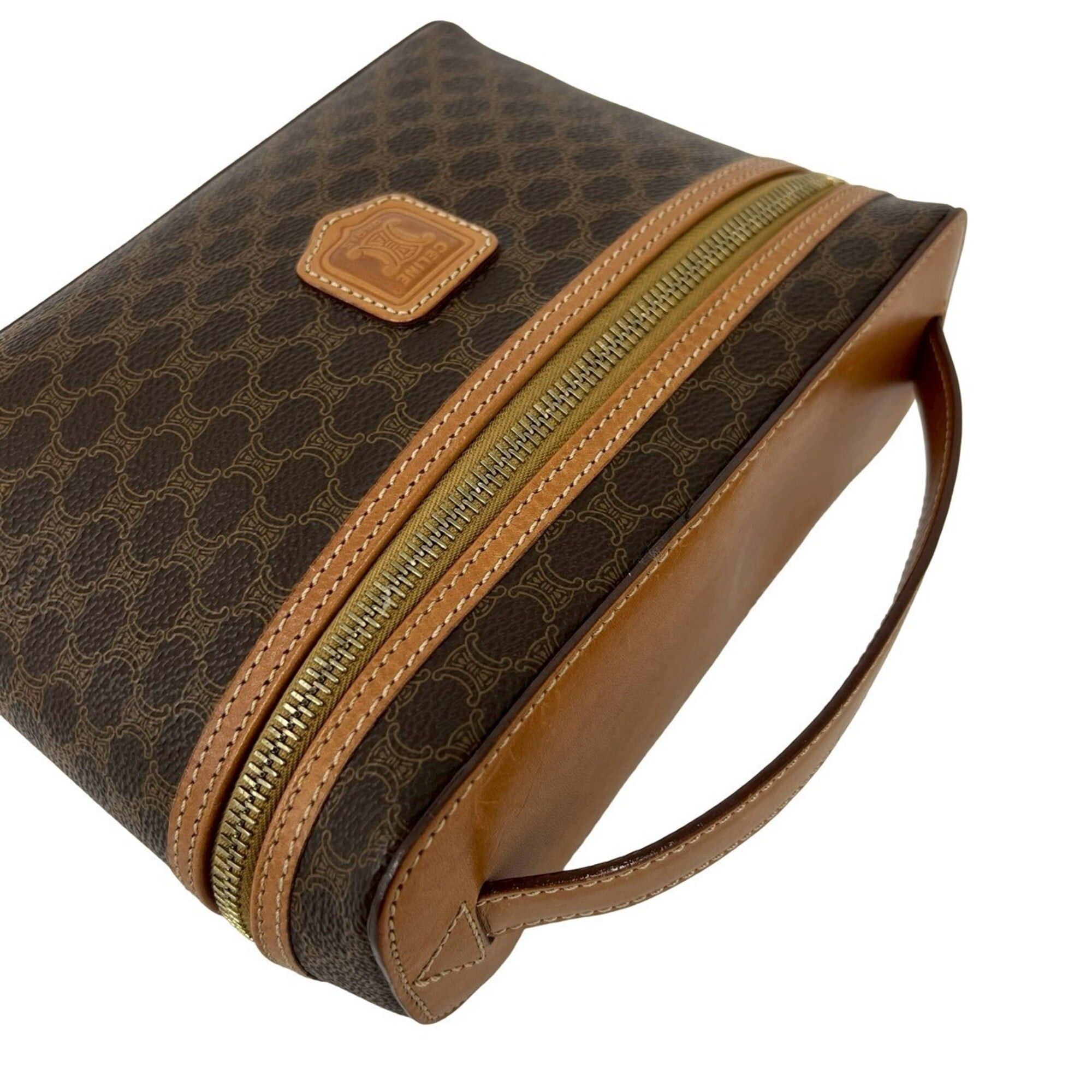 Celine CELINE Vintage Macadam Blazon Triomphe Pattern Leather Handbag Vanity Bag Brown 95300 Size ONE SIZE - 4 Thumbnail
