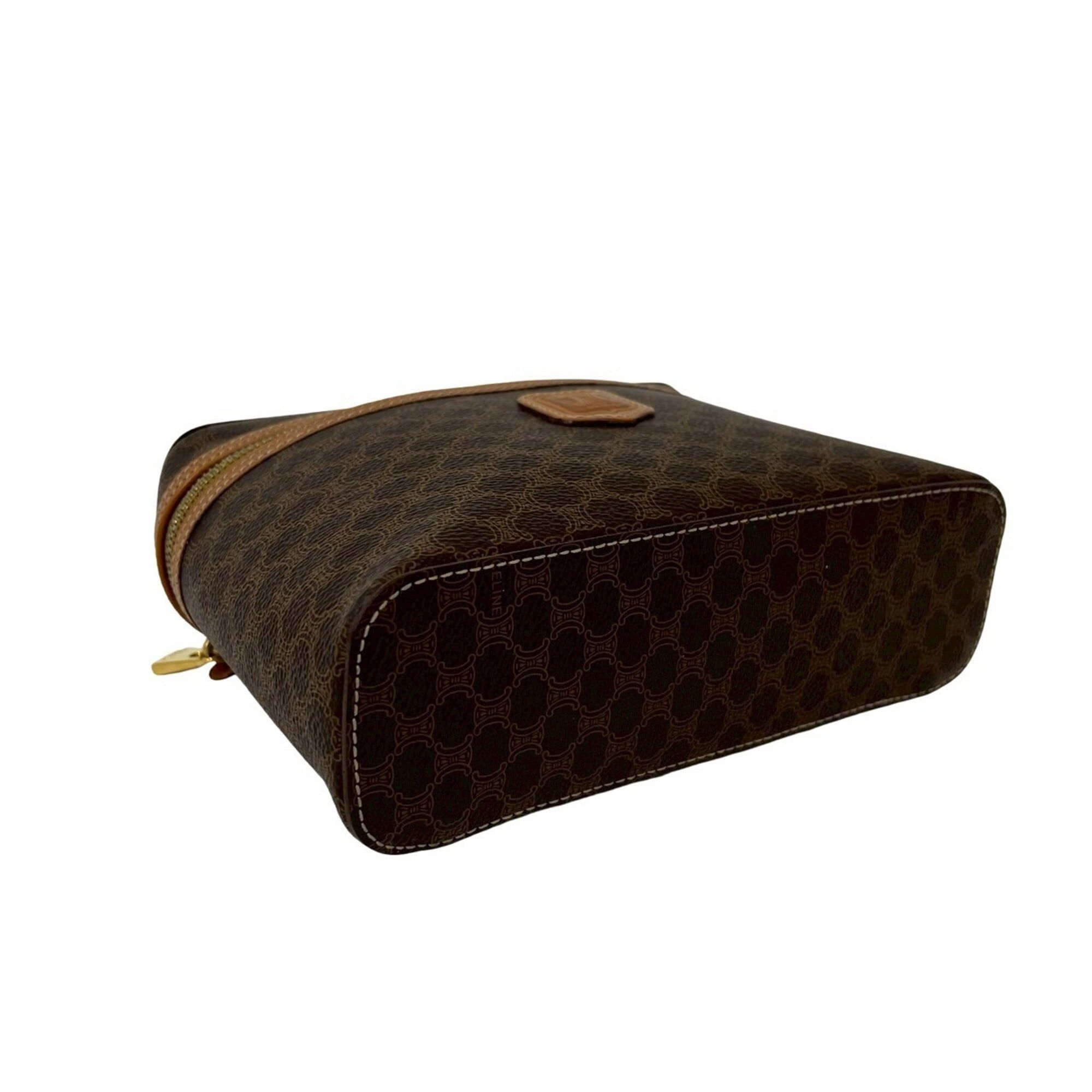 Celine CELINE Vintage Macadam Blazon Triomphe Pattern Leather Handbag Vanity Bag Brown 95300 Size ONE SIZE - 7 Thumbnail