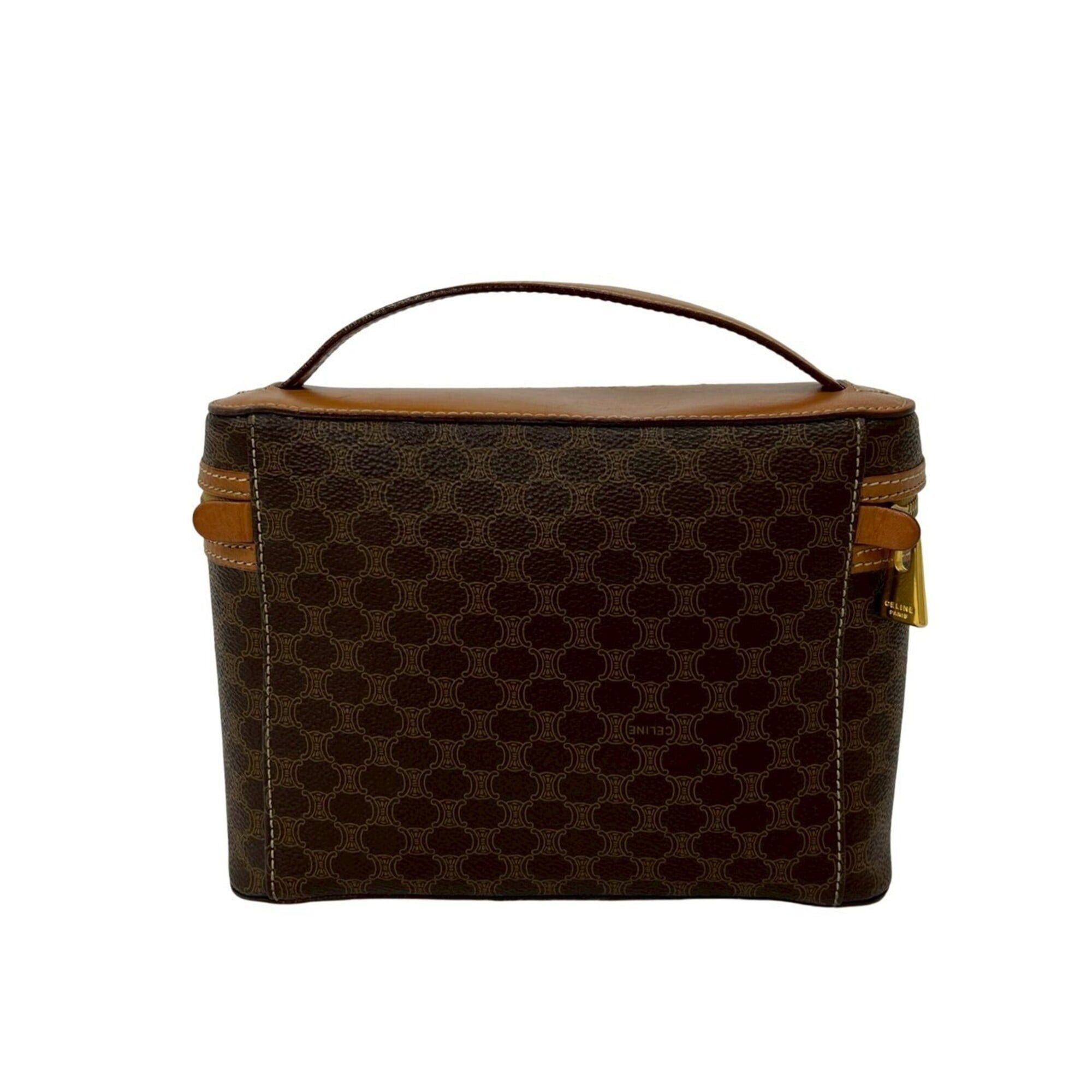 Celine CELINE Vintage Macadam Blazon Triomphe Pattern Leather Handbag Vanity Bag Brown 95300 Size ONE SIZE - 3 Thumbnail