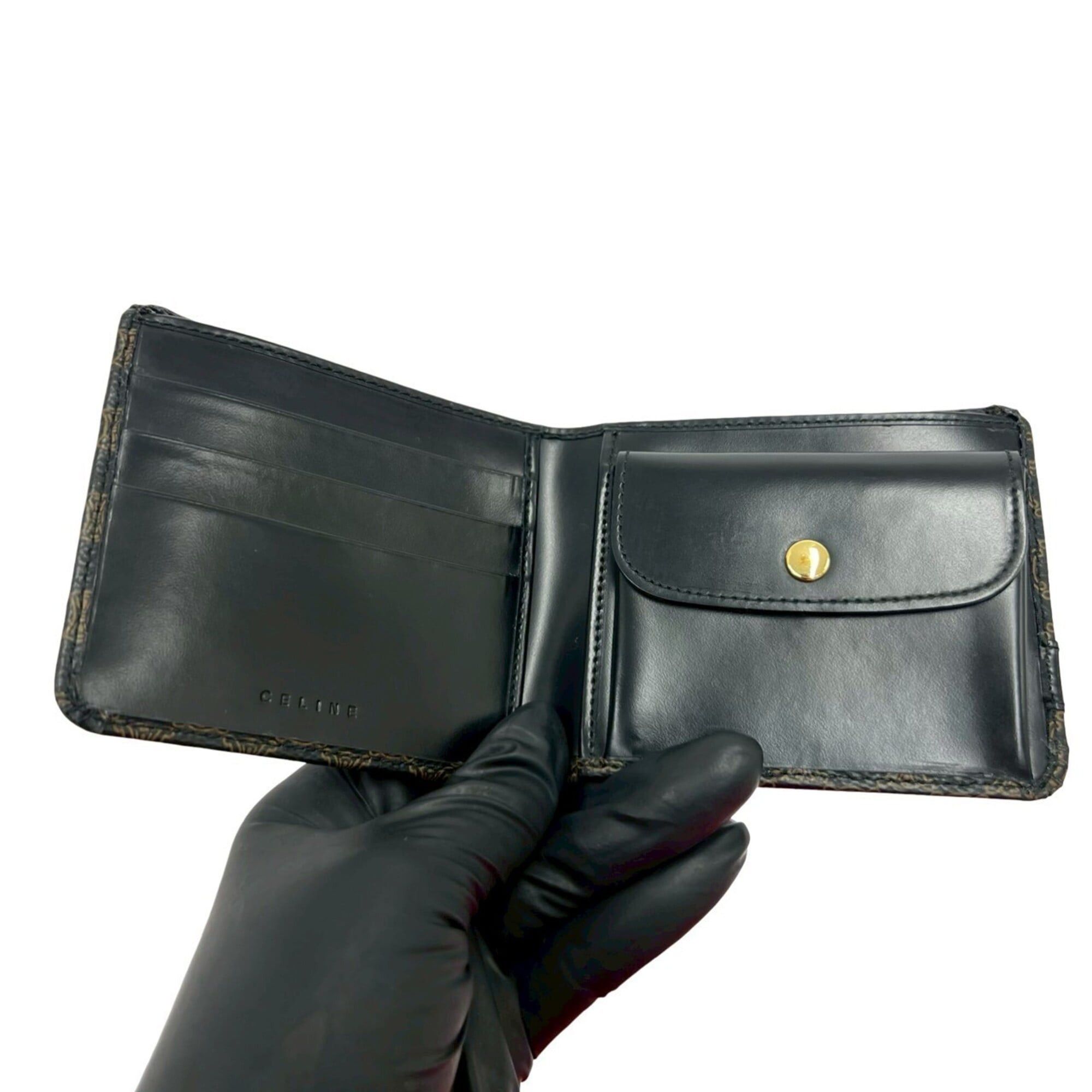 Celine CELINE Macadam Blazon Pattern Logo Leather Bi-fold Wallet, Brown/Black, 72151 Size ONE SIZE - 7 Thumbnail
