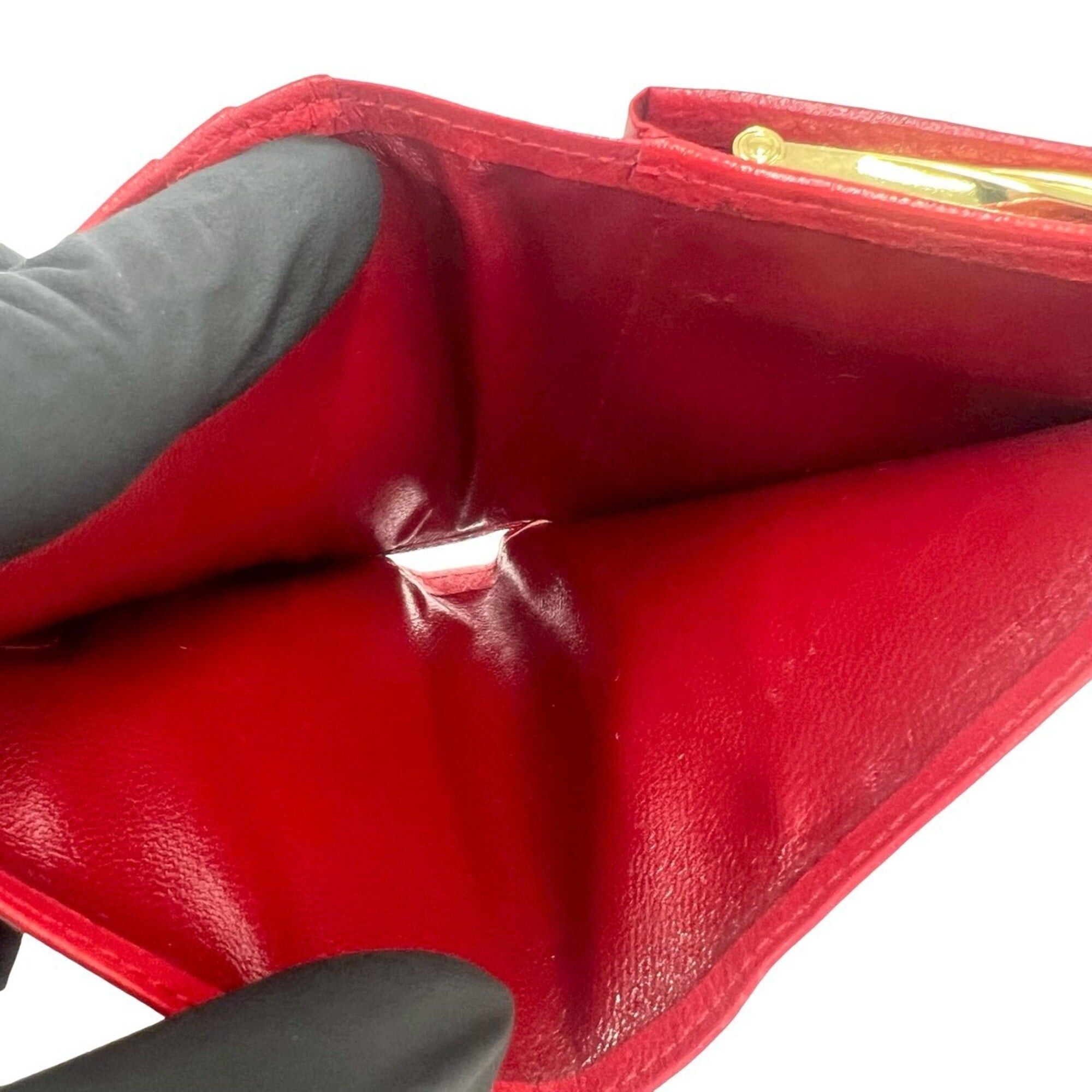 Yves Saint Laurent YVES SAINT LAURENT Vintage YSL Logo Leather Bi-fold Wallet with Clasp Closure, Red, 281-3 Size ONE SIZE - 8 Thumbnail