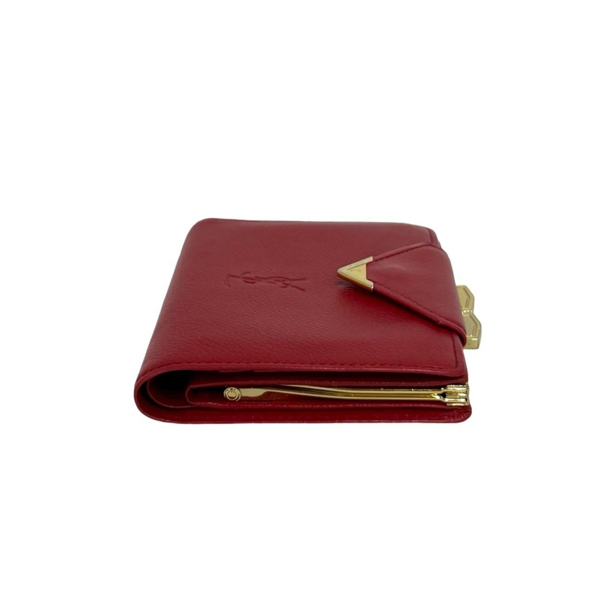 Yves Saint Laurent YVES SAINT LAURENT Vintage YSL Logo Leather Bi-fold Wallet with Clasp Closure, Red, 281-3 Size ONE SIZE - 5 Thumbnail