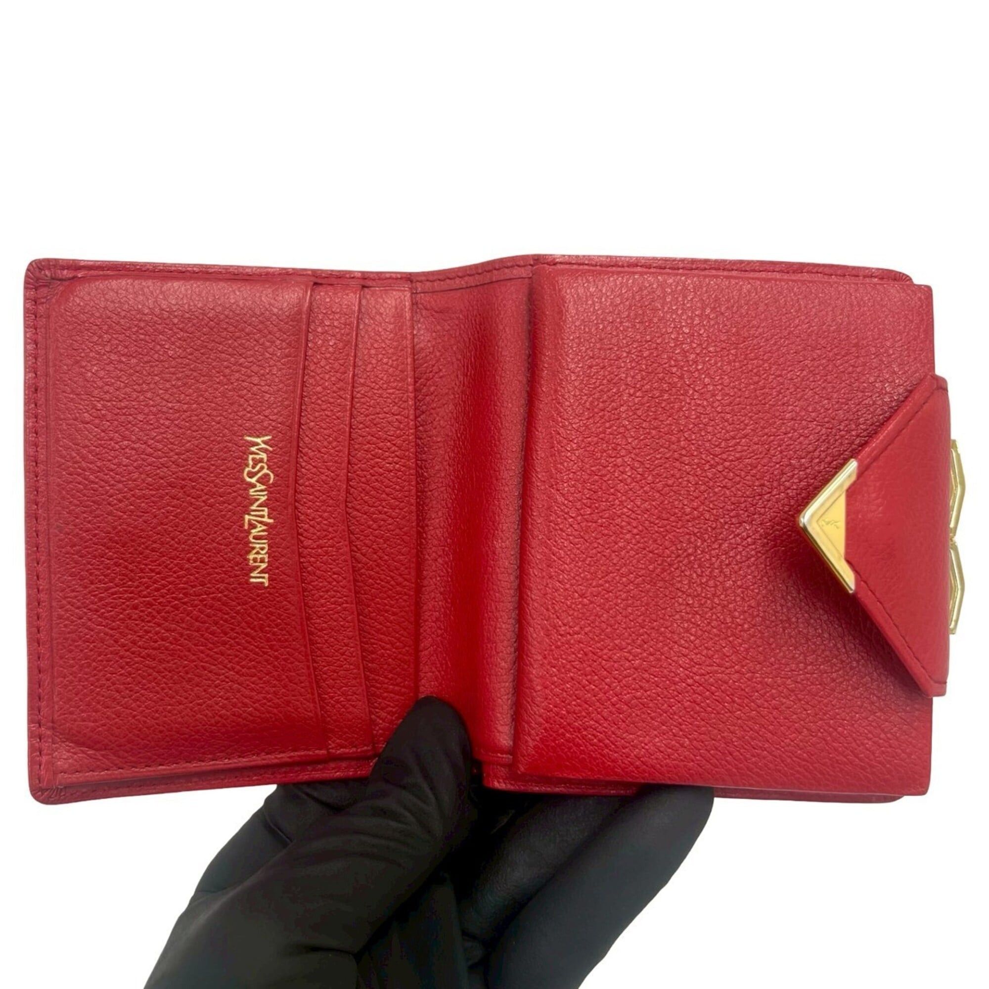 Yves Saint Laurent YVES SAINT LAURENT Vintage YSL Logo Leather Bi-fold Wallet with Clasp Closure, Red, 281-3 Size ONE SIZE - 7 Thumbnail