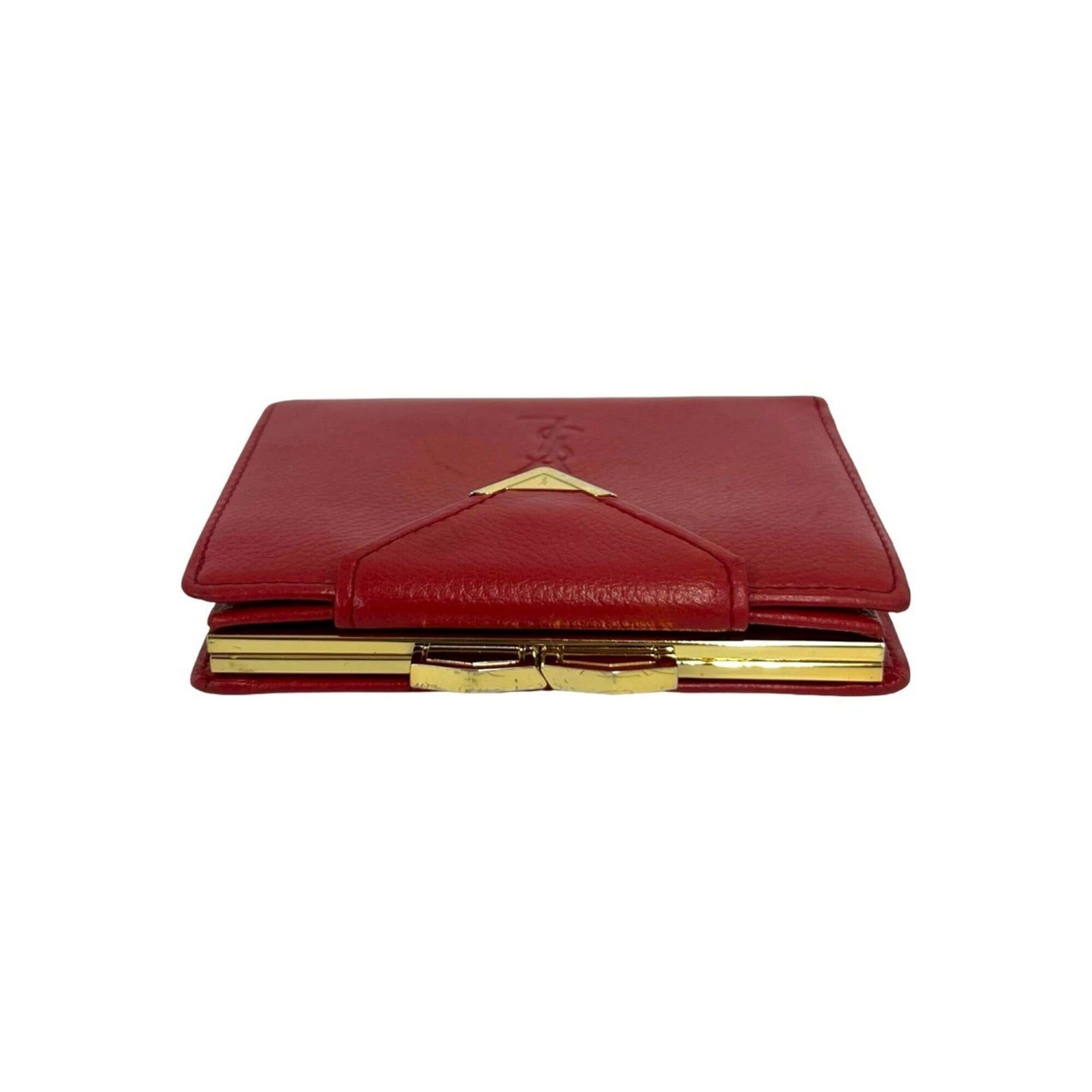 Yves Saint Laurent YVES SAINT LAURENT Vintage YSL Logo Leather Bi-fold Wallet with Clasp Closure, Red, 281-3 Size ONE SIZE - 3 Thumbnail