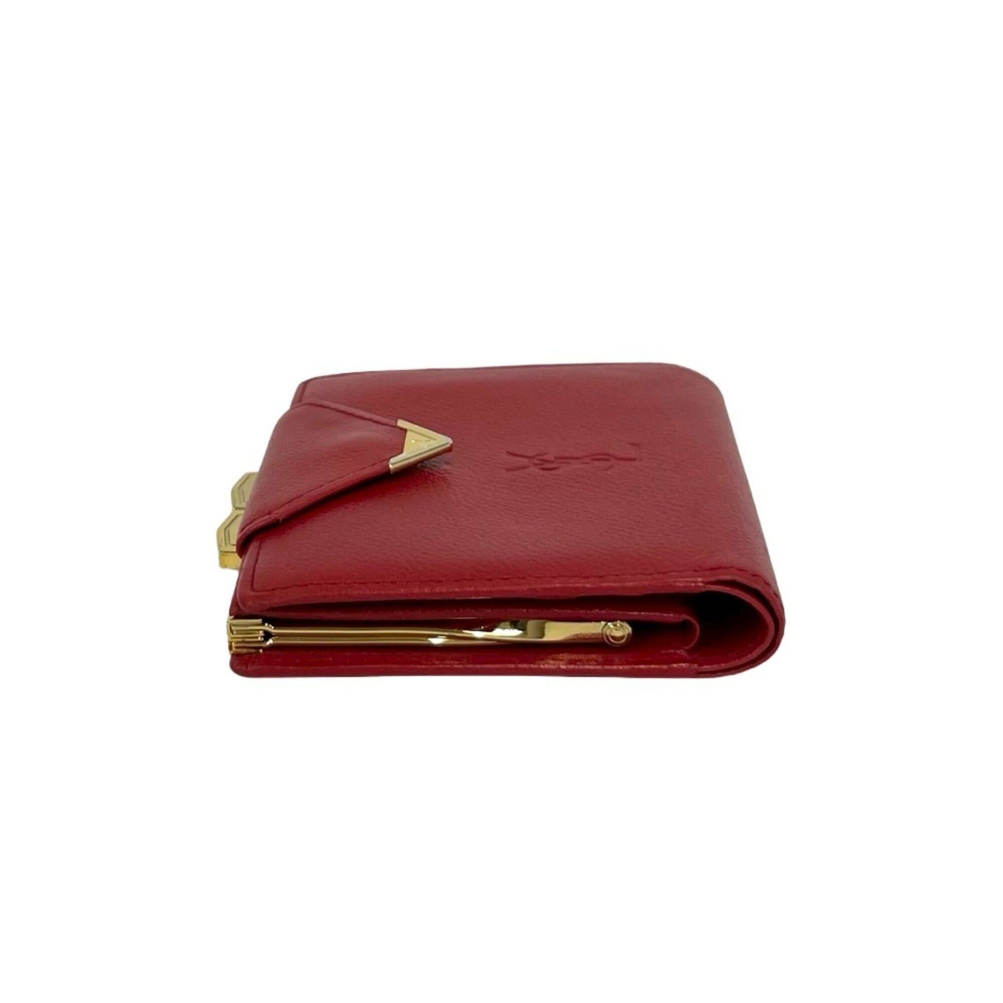 Yves Saint Laurent YVES SAINT LAURENT Vintage YSL Logo Leather Bi-fold Wallet with Clasp Closure, Red, 281-3 Size ONE SIZE - 4 Thumbnail