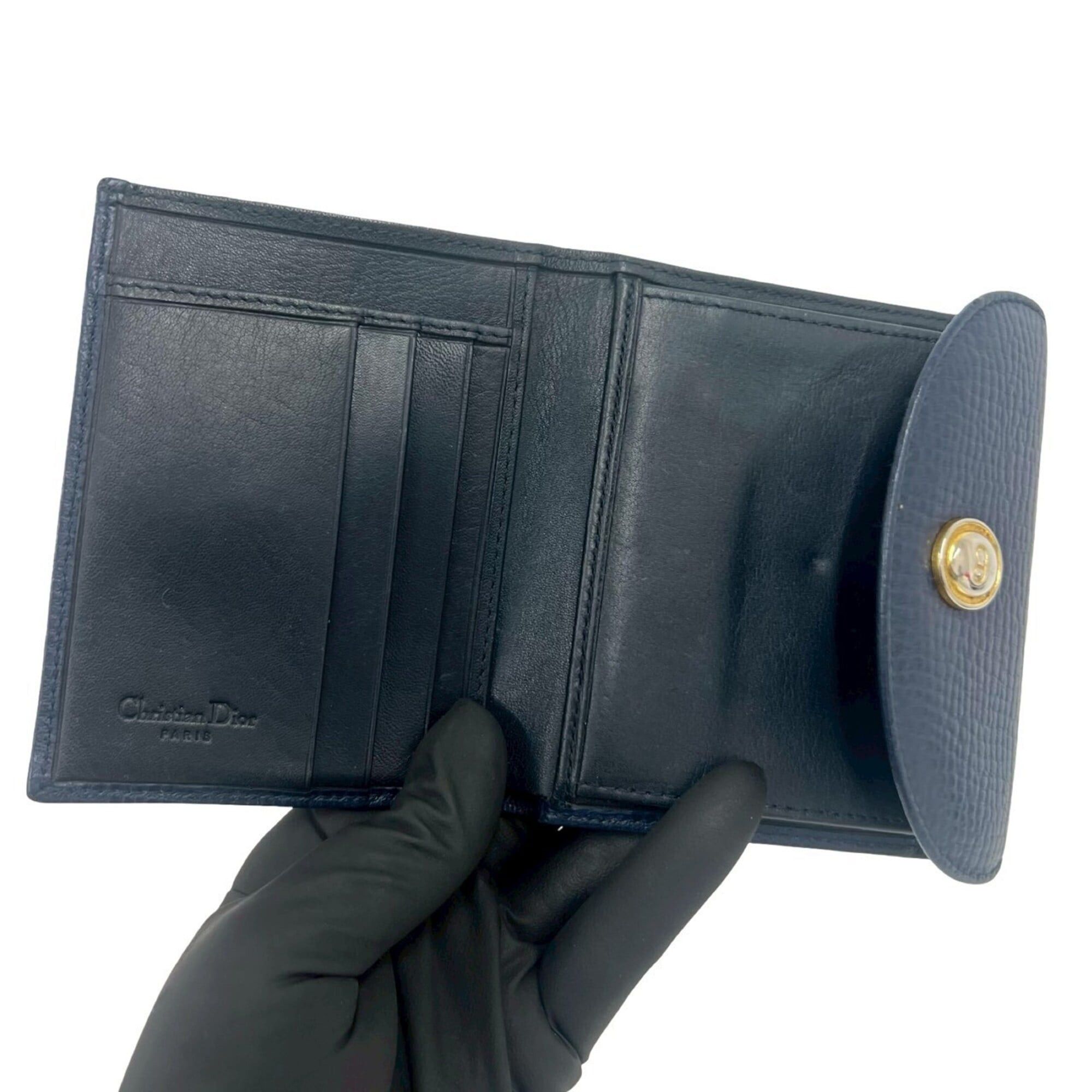Dior Christian Dior Vintage CD Logo Leather Bi-fold Wallet (Navy) 34424 Size ONE SIZE - 7 Thumbnail