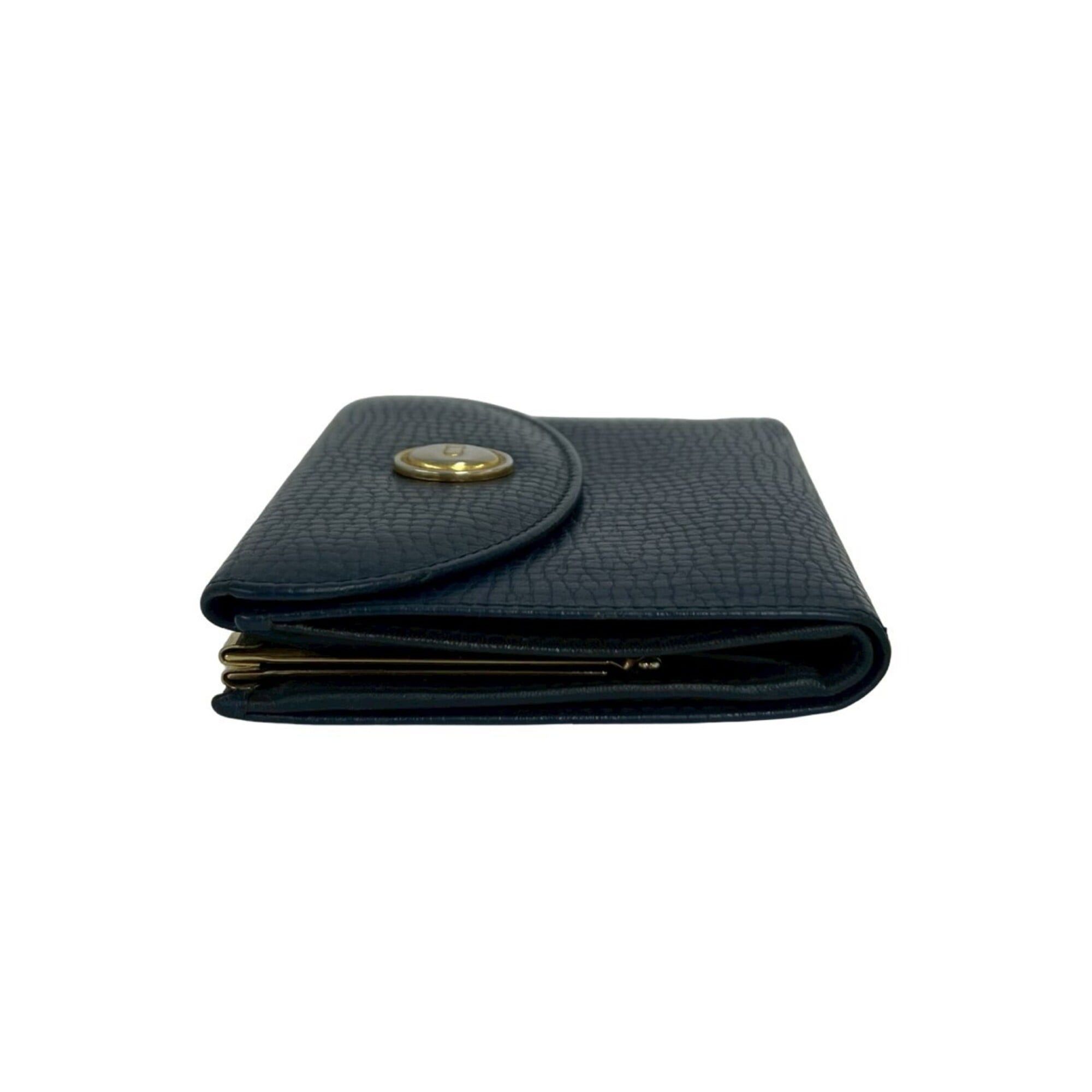 Dior Christian Dior Vintage CD Logo Leather Bi-fold Wallet (Navy) 34424 Size ONE SIZE - 4 Thumbnail