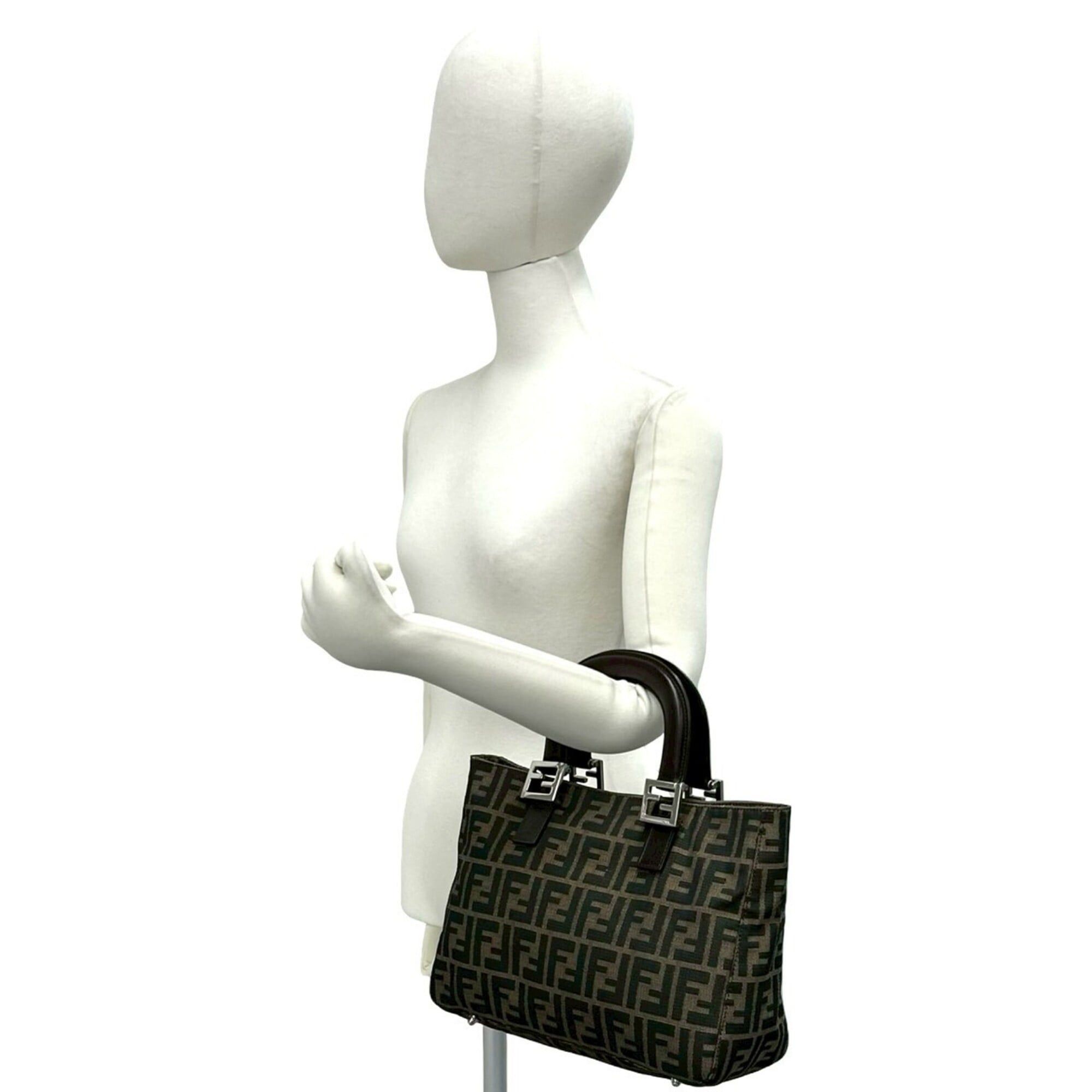 Fendi FENDI Vintage Zucca FF Pattern Canvas Leather Genuine Handbag Tote Bag Brown Black 20077 Size ONE SIZE - 2 Thumbnail