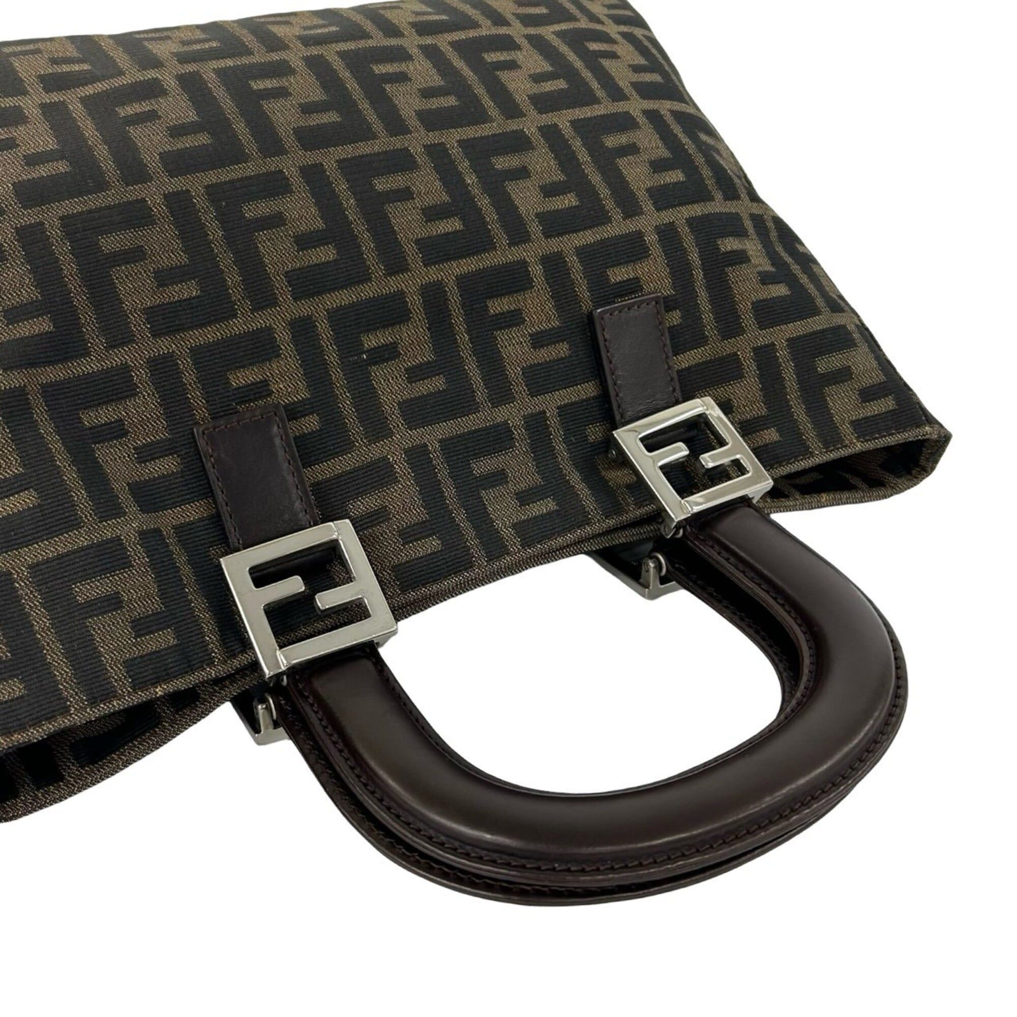 Fendi FENDI Vintage Zucca FF Pattern Canvas Leather Genuine Handbag Tote Bag Brown Black 20077 Size ONE SIZE - 4 Thumbnail