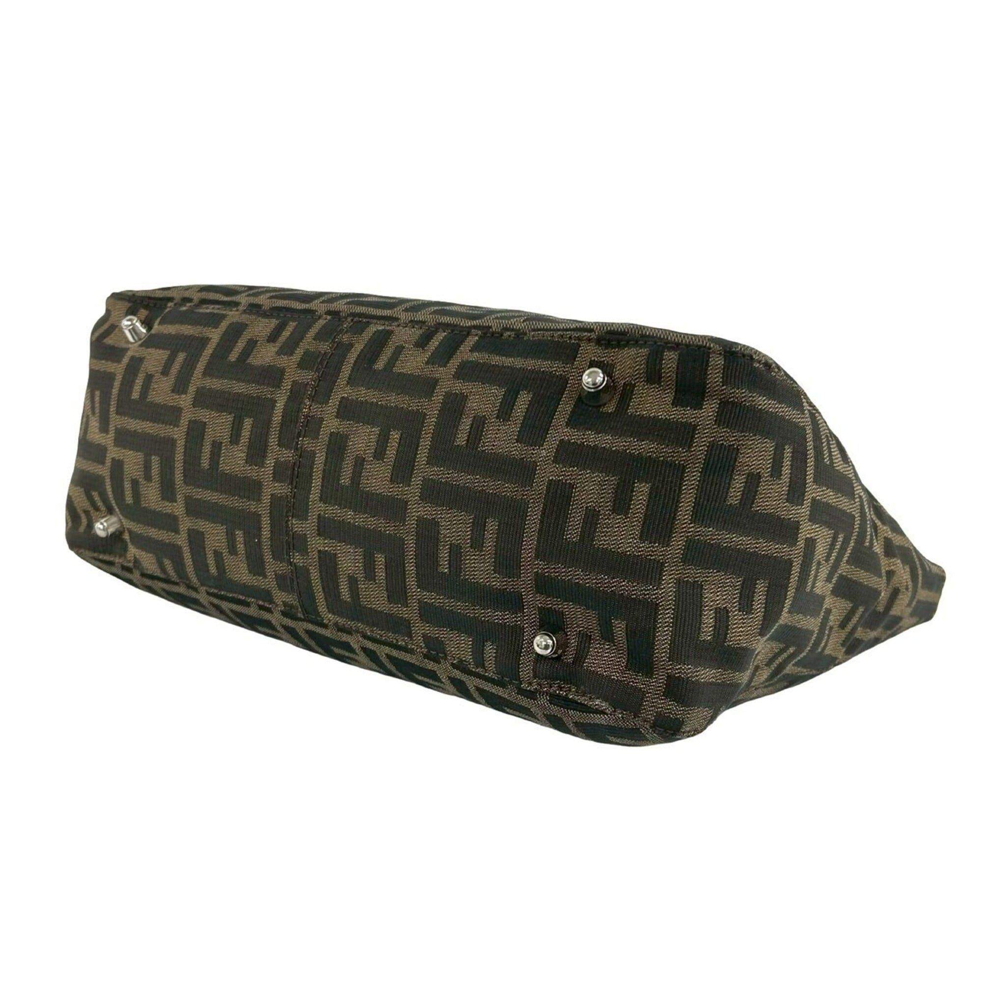 Fendi FENDI Vintage Zucca FF Pattern Canvas Leather Genuine Handbag Tote Bag Brown Black 20077 Size ONE SIZE - 8 Thumbnail
