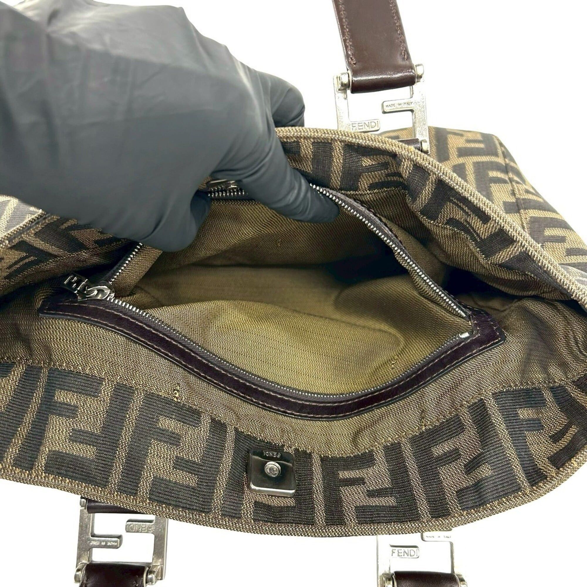 Fendi FENDI Vintage Zucca FF Pattern Canvas Leather Genuine Handbag Tote Bag Brown Black 20077 Size ONE SIZE - 10 Thumbnail