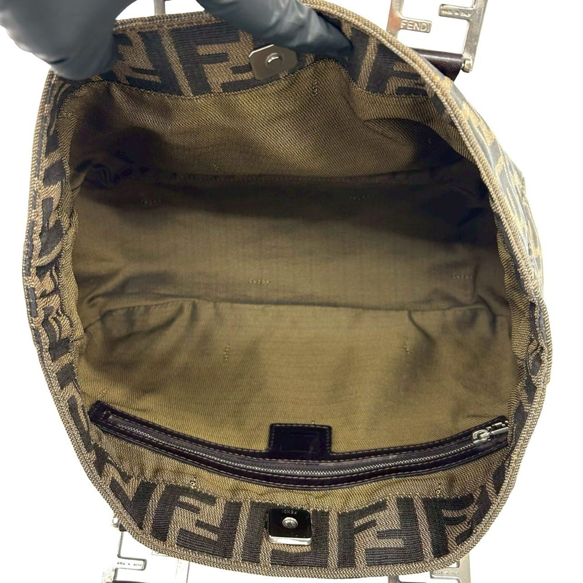 Fendi FENDI Vintage Zucca FF Pattern Canvas Leather Genuine Handbag Tote Bag Brown Black 20077 Size ONE SIZE - 9 Thumbnail