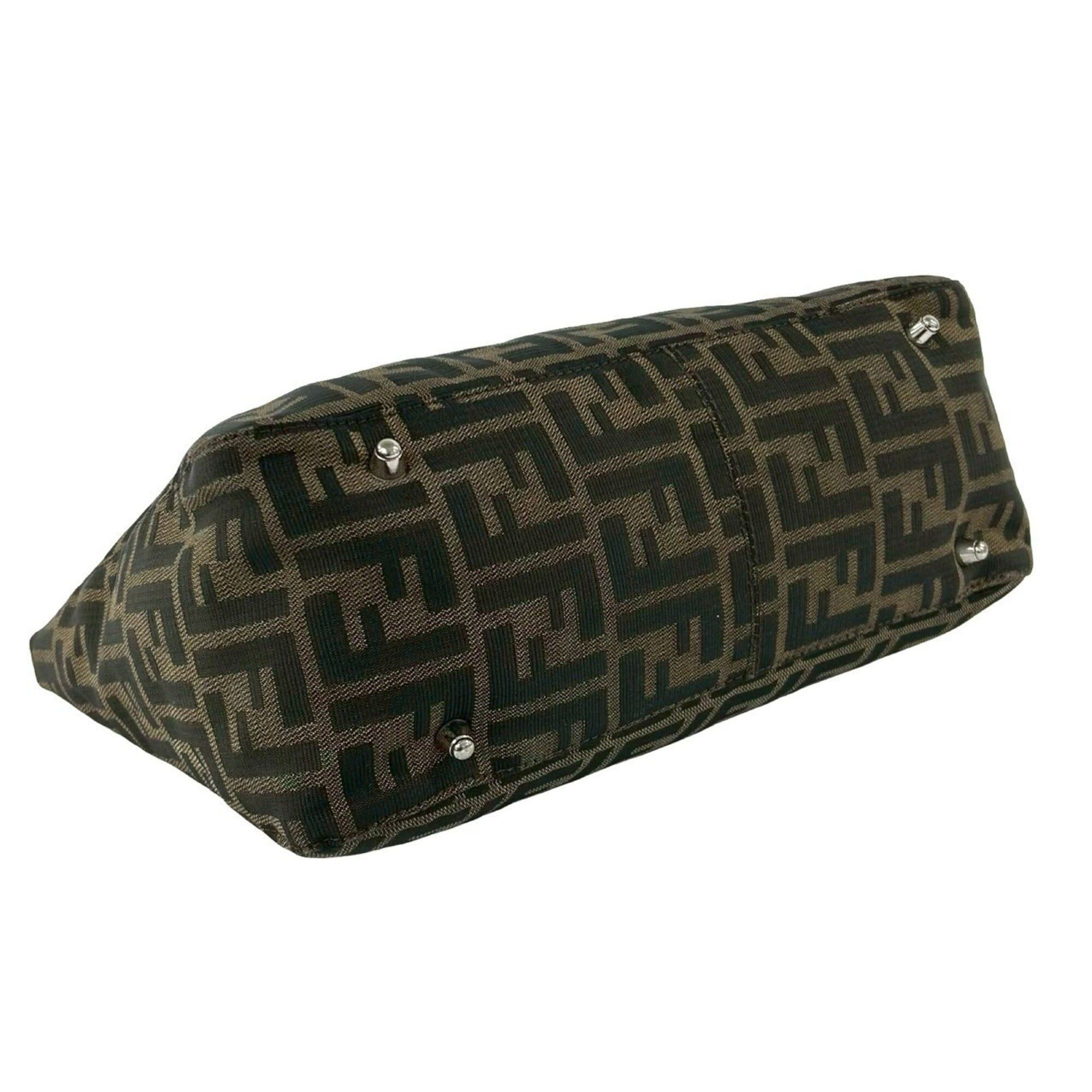 Fendi FENDI Vintage Zucca FF Pattern Canvas Leather Genuine Handbag Tote Bag Brown Black 20077 Size ONE SIZE - 7 Thumbnail