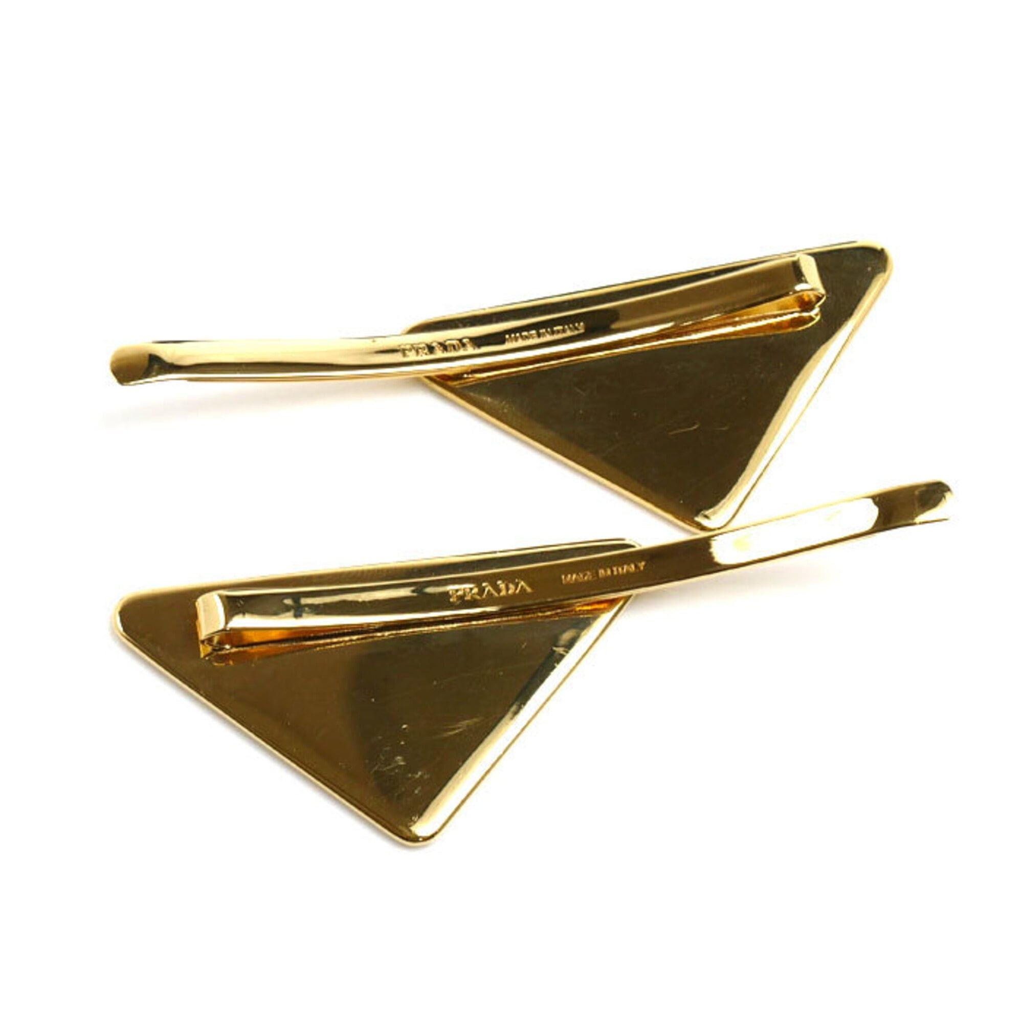 Prada PRADA Brass Hairpins with Triangle Logo, Set of 2, Hair Accessories, 1IF051_2BA6_F0632, Women's Size ONE SIZE - 3 Thumbnail