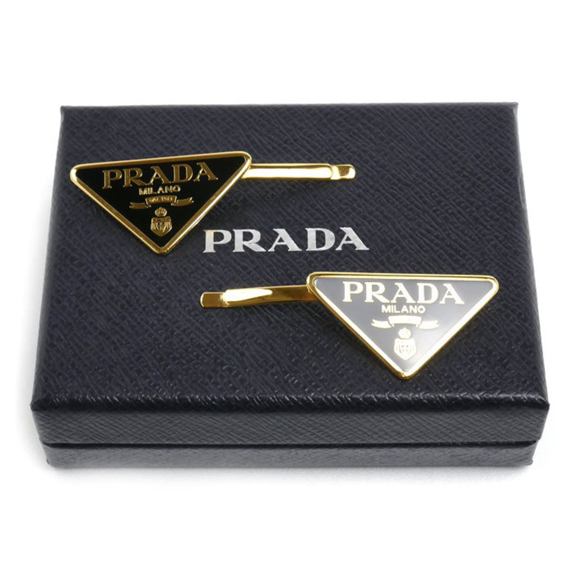 Prada PRADA Brass Hairpins with Triangle Logo, Set of 2, Hair Accessories, 1IF051_2BA6_F0632, Women's Size ONE SIZE - 4 Thumbnail