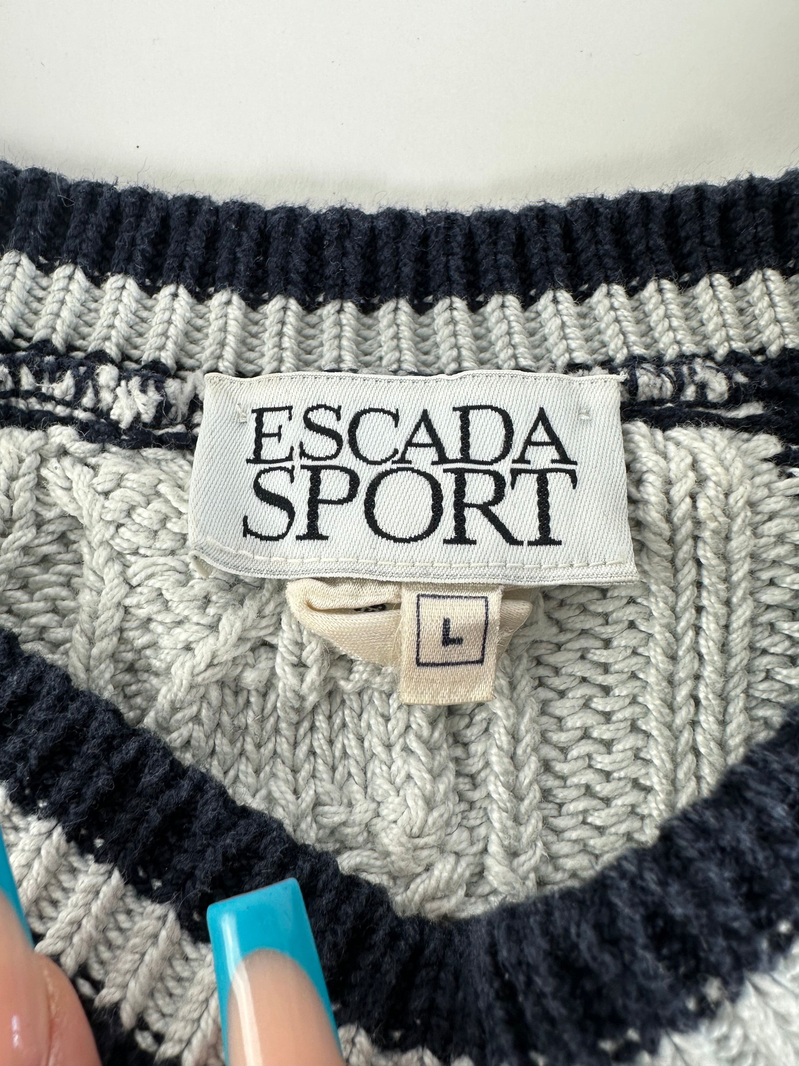 Escada Vintage Cotton Sweater Navy Size L / US 10 / IT 46 - 4 Thumbnail