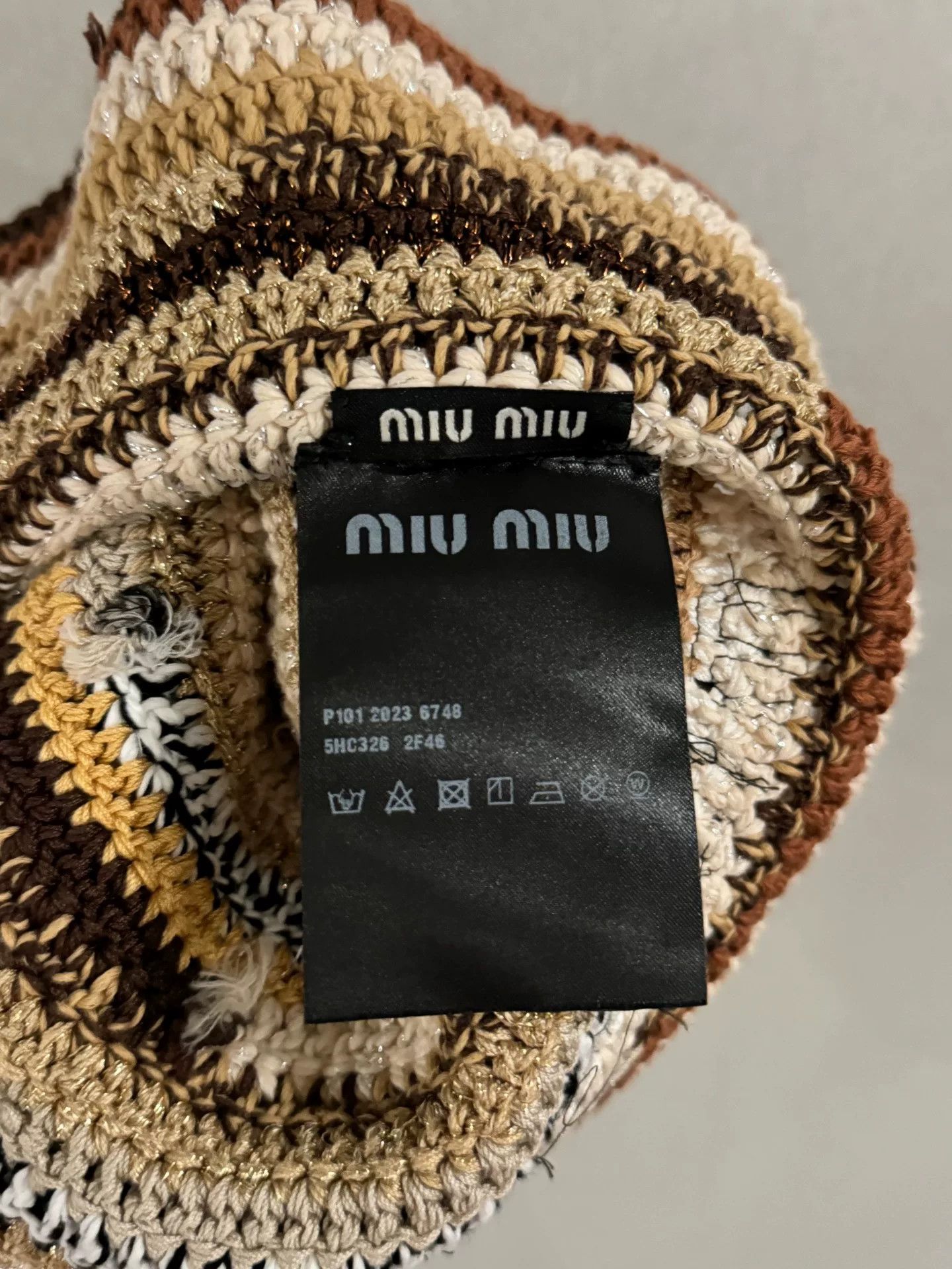 Miu Miu Miumiu Gold Woven Bucket Hat Size ONE SIZE - 4 Thumbnail