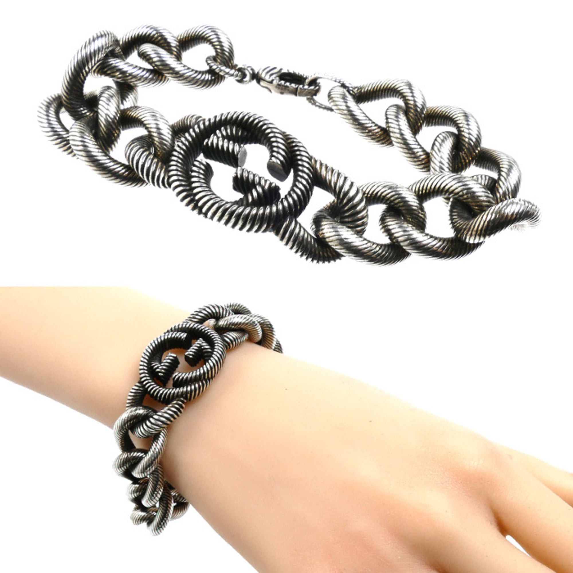 Gucci GUCCI Sterling Silver 925 Interlocking G Arabesque Bracelet, 122g, 21cm, Men's Size ONE SIZE - 3 Thumbnail