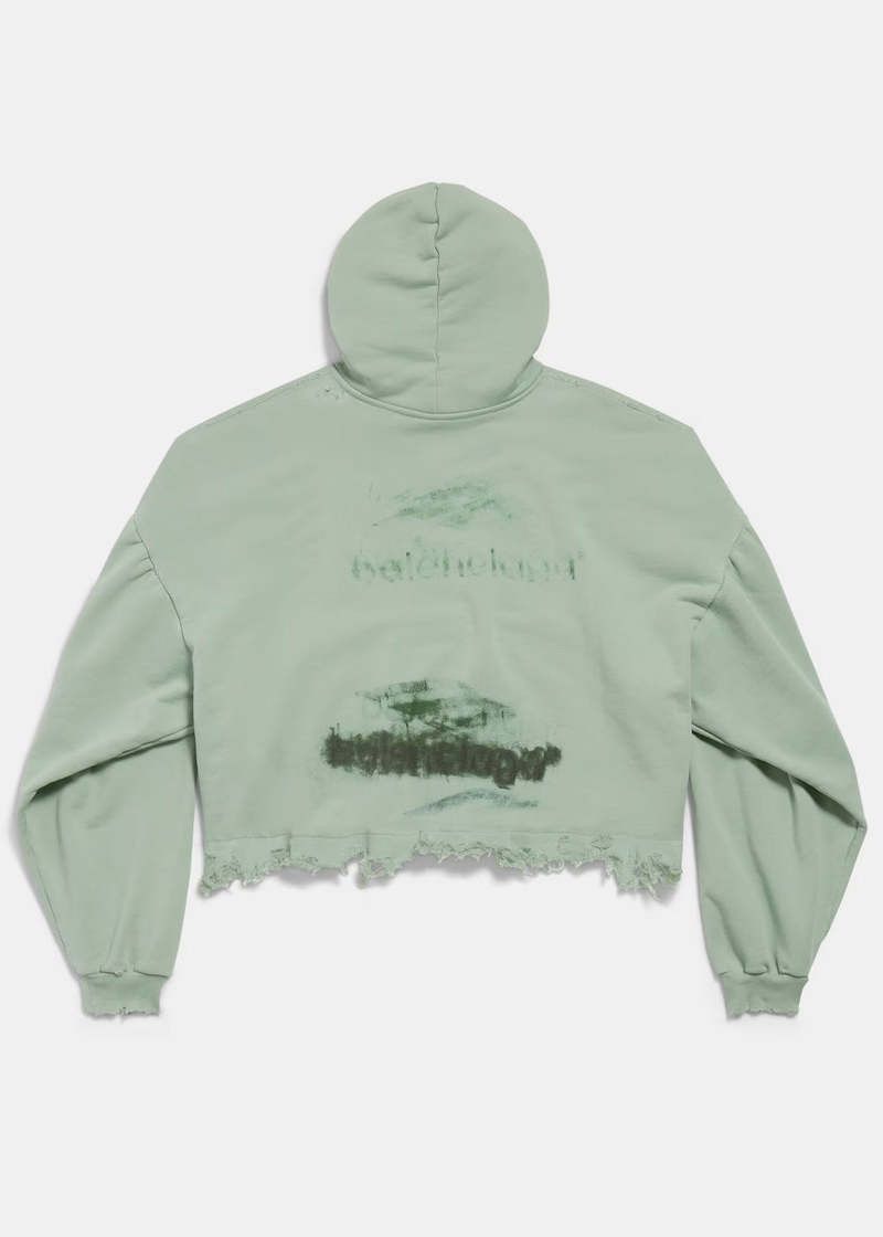Balenciaga DIY Imprint Cropped Hoodie in sage green dry fleece Size US L / EU 52-54 / 3 - 2 Thumbnail