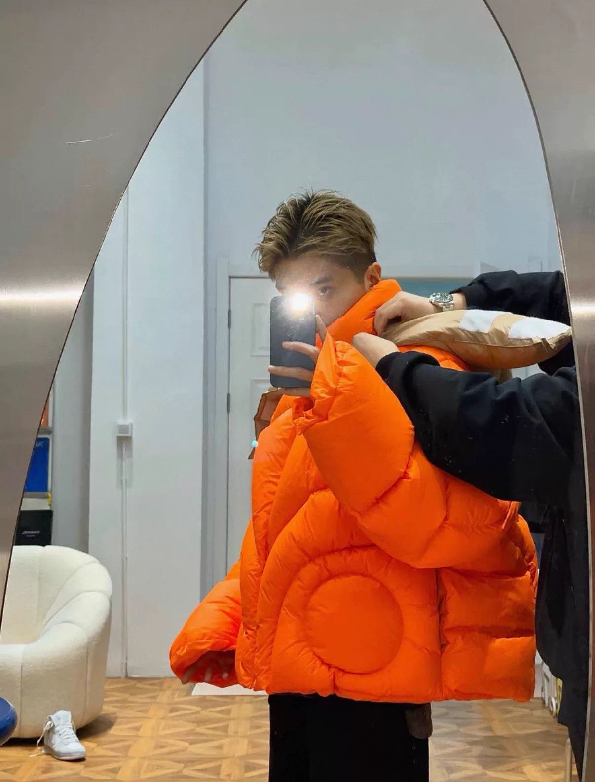 Vintage ISECRET Oversized Orange Down Jacket Size M / US 6-8 / IT 42-44 - 4 Thumbnail