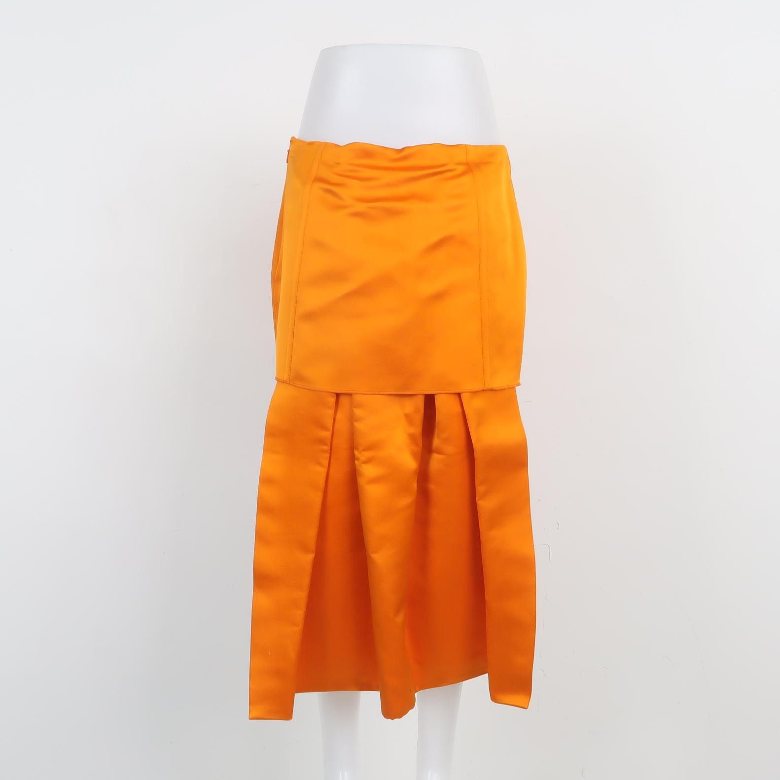 Prada Prada Orange Silk Pleated Midi Skirt Size 40 Size 27" / US 4 / IT 40 - 2 Thumbnail