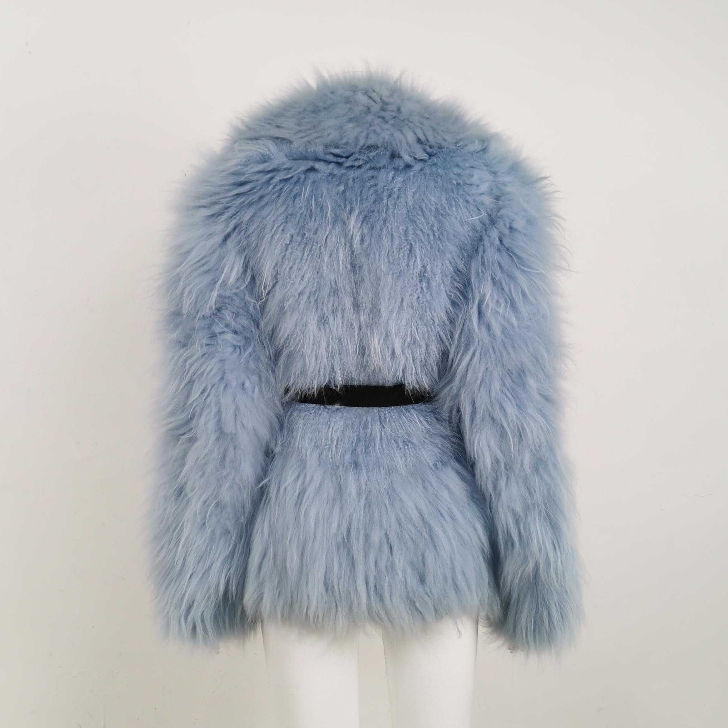 Prada Prada Light Blue Fur Belted Jacket Size 36 Size XS / US 0-2 / IT 36-38 - 2 Thumbnail