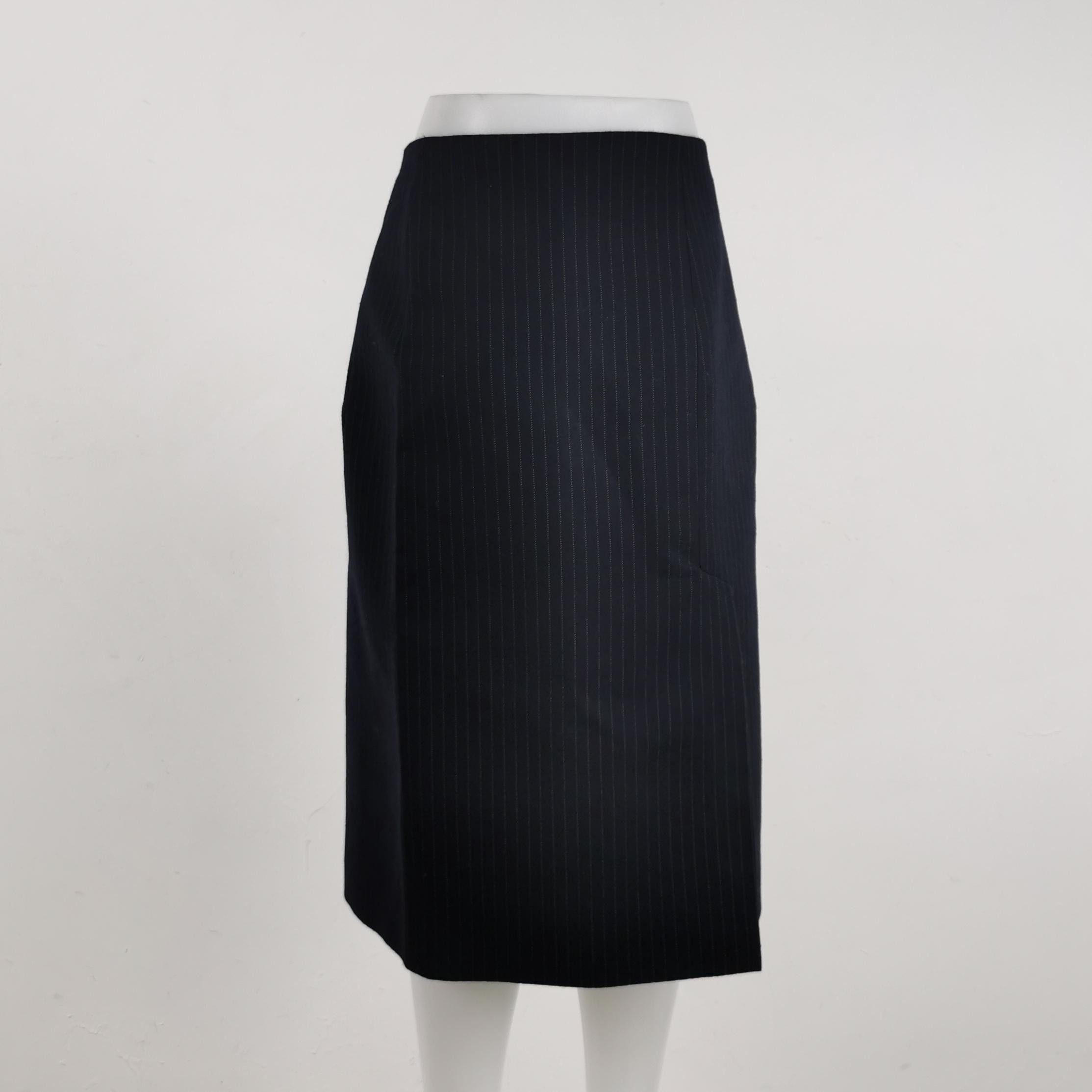 Prada Prada Navy Pinstripe Wool Midi Skirt Size 40S Size 27" / US 4 / IT 40 - 2 Thumbnail