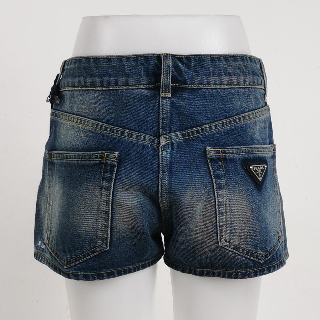 Prada Prada Triangle Logo Denim Shorts Size 27 Size 27" / US 4 / IT 40 - 2 Thumbnail