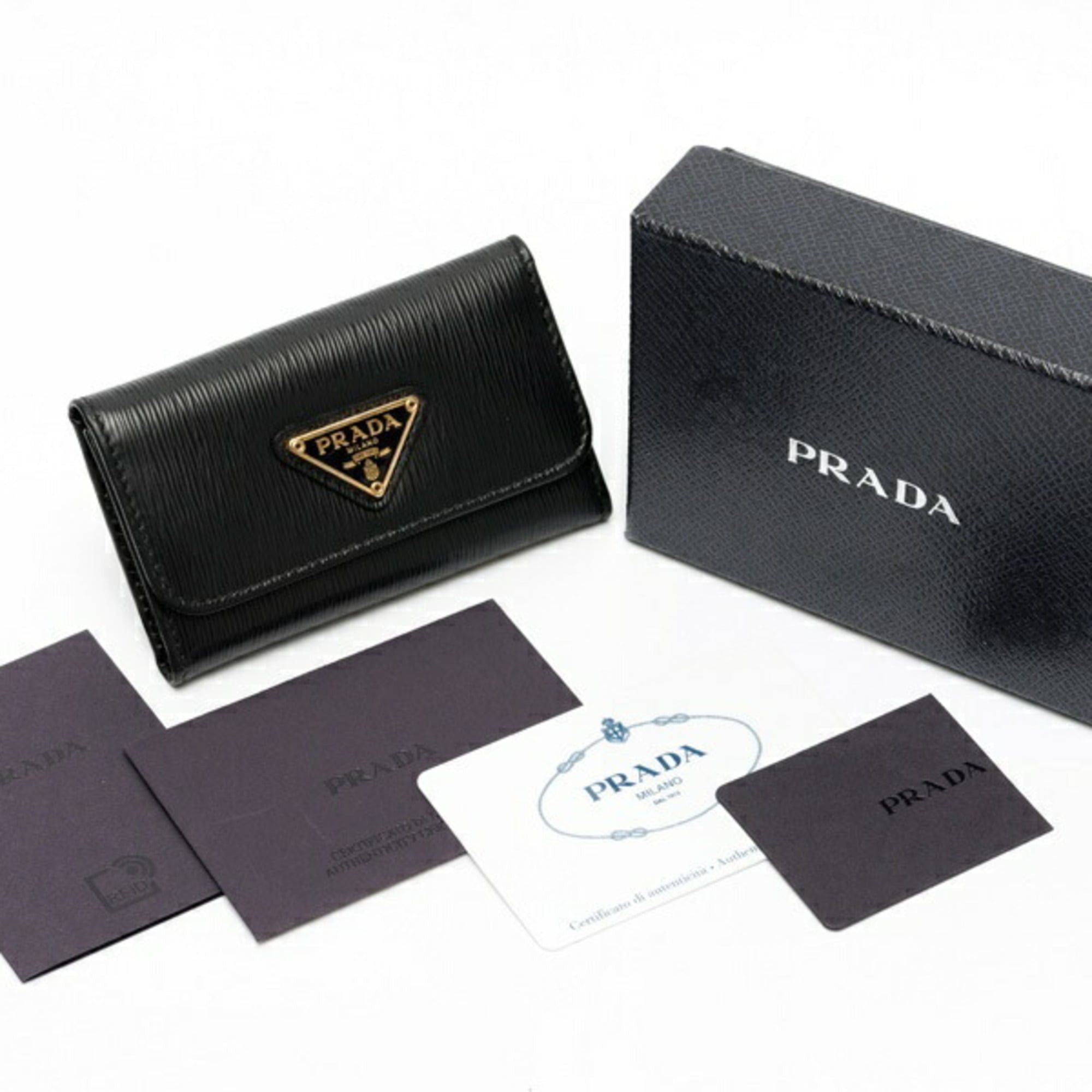 Prada Prada Triangle Key Case 1PG222, Leather, Black Size ONE SIZE - 8 Thumbnail