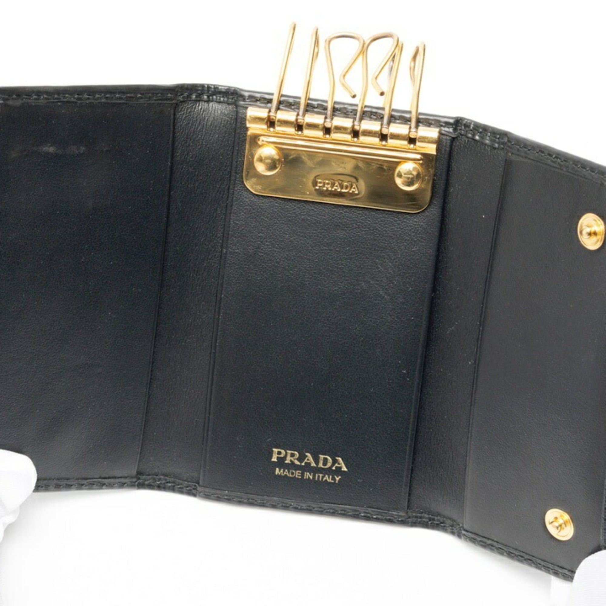 Prada Prada Triangle Key Case 1PG222, Leather, Black Size ONE SIZE - 7 Thumbnail