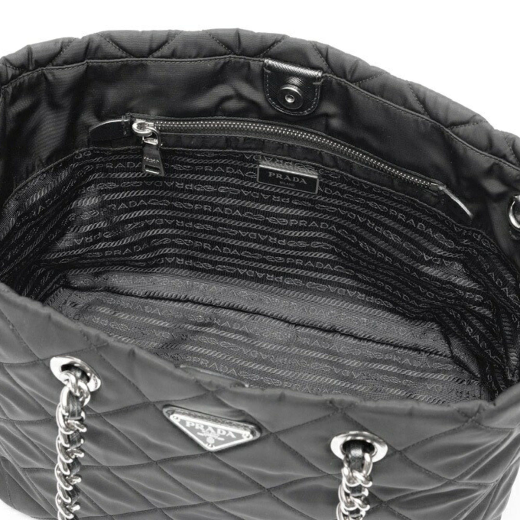 Prada Prada chain tote bag, model 1BG740, quilted nylon, black. Size ONE SIZE - 6 Thumbnail