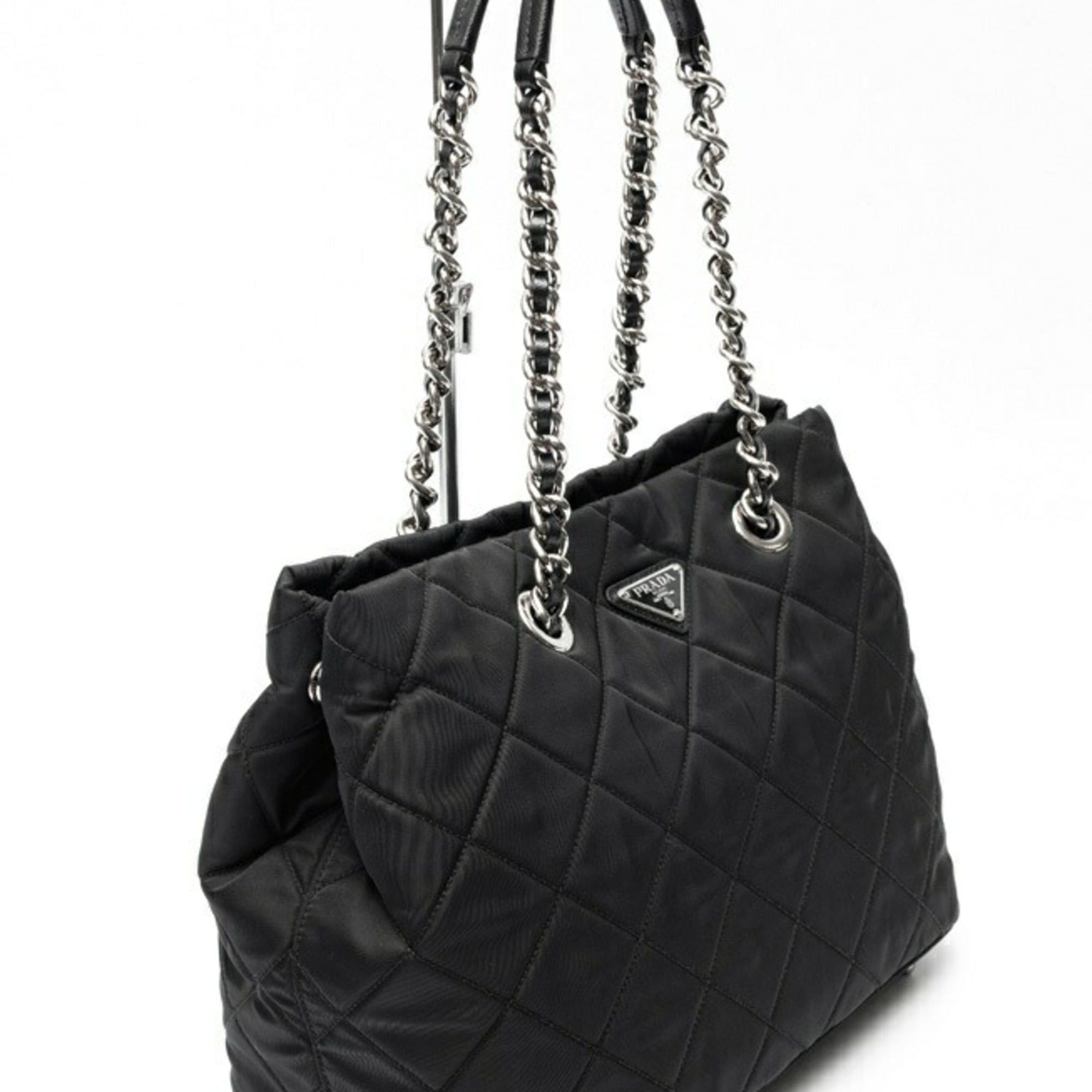 Prada Prada chain tote bag, model 1BG740, quilted nylon, black. Size ONE SIZE - 2 Thumbnail
