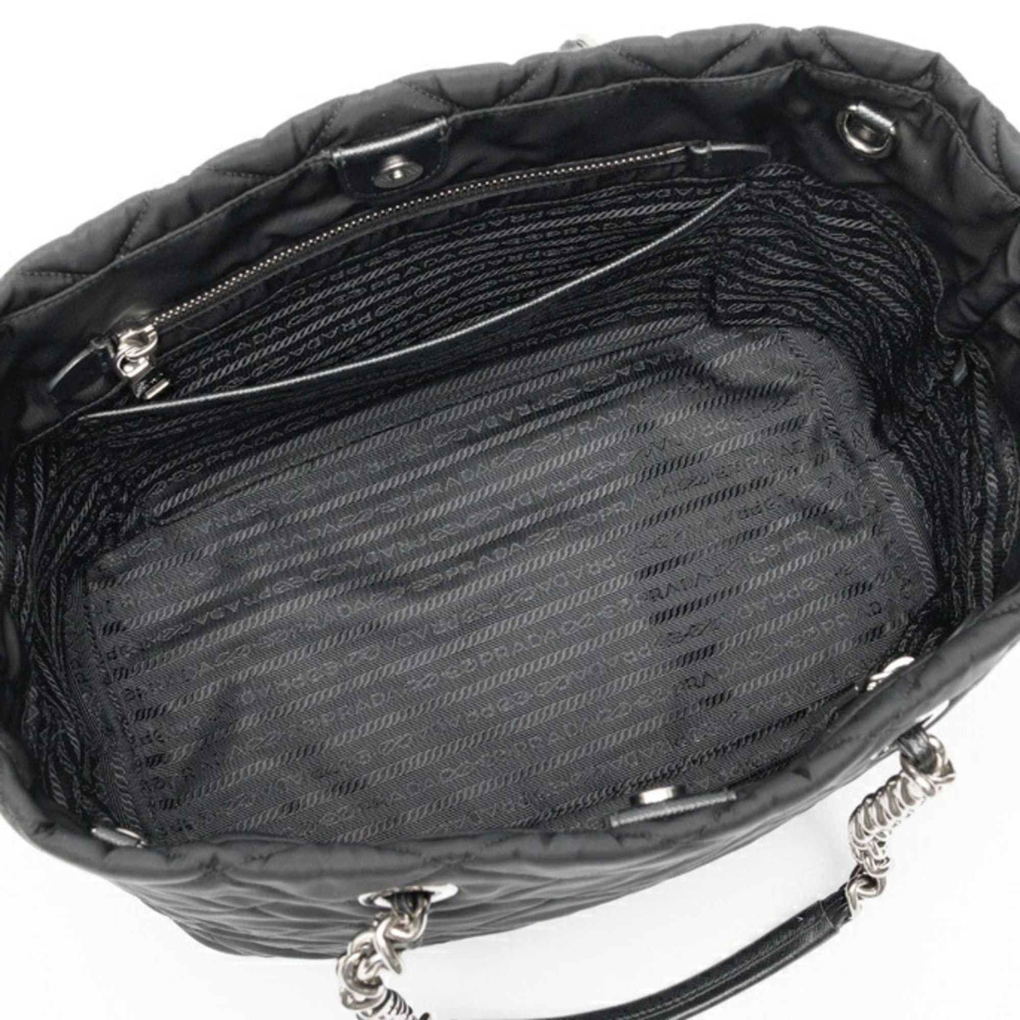 Prada Prada chain tote bag, model 1BG740, quilted nylon, black. Size ONE SIZE - 7 Thumbnail