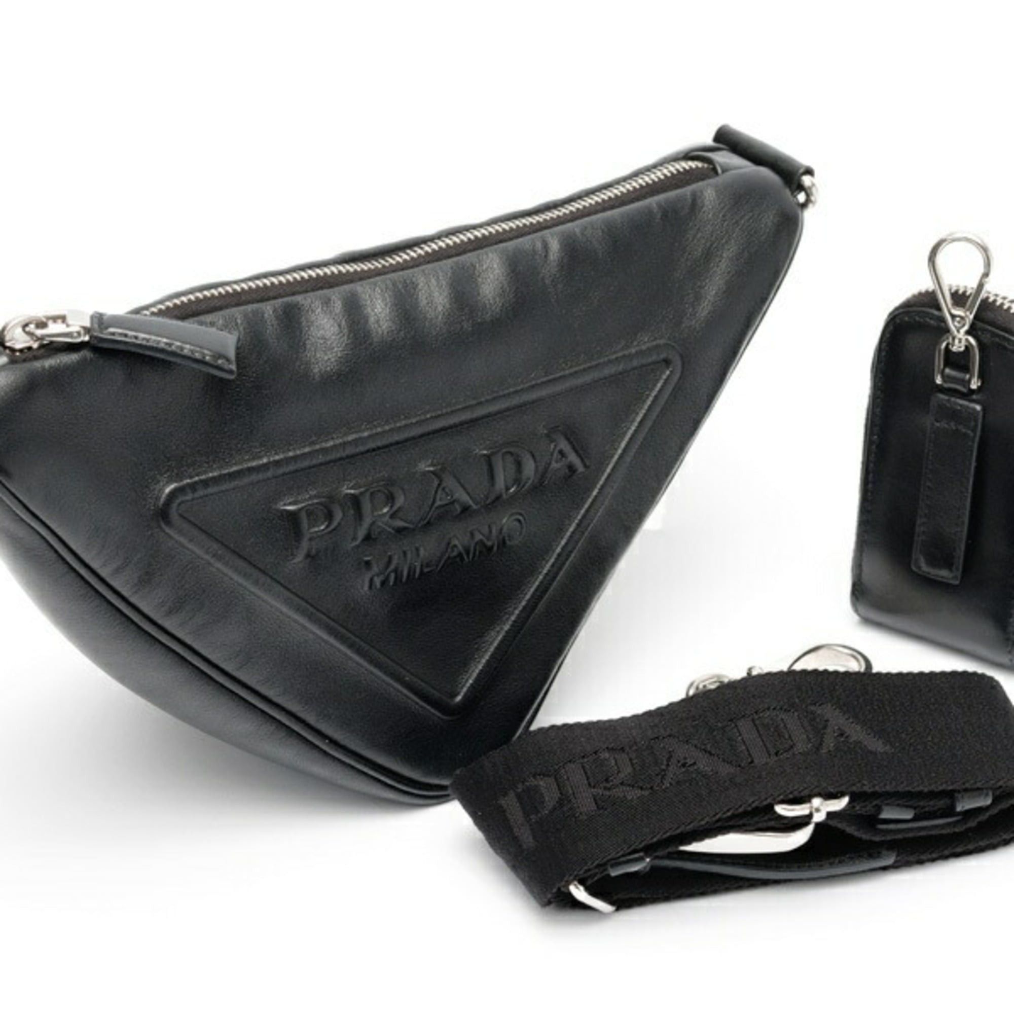 Prada Prada Triangle Embossed Shoulder Bag 1BH190, Leather, Black Size ONE SIZE - 8 Thumbnail