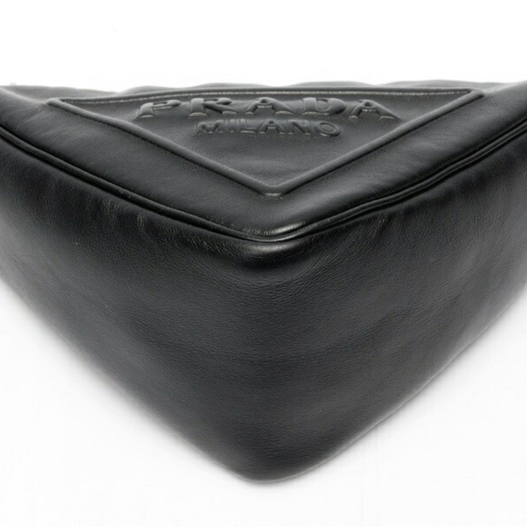 Prada Prada Triangle Embossed Shoulder Bag 1BH190, Leather, Black Size ONE SIZE - 4 Thumbnail