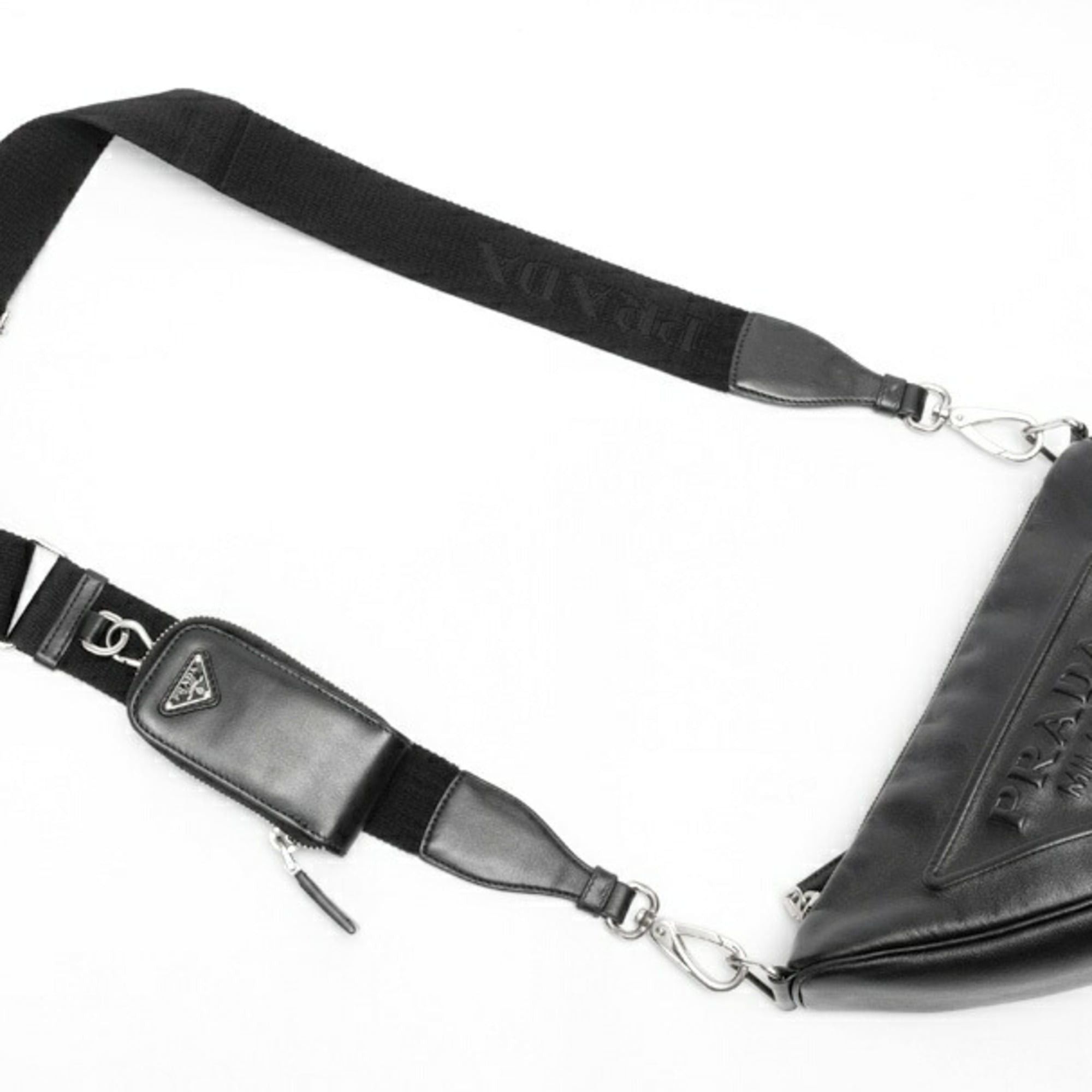 Prada Prada Triangle Embossed Shoulder Bag 1BH190, Leather, Black Size ONE SIZE - 2 Thumbnail