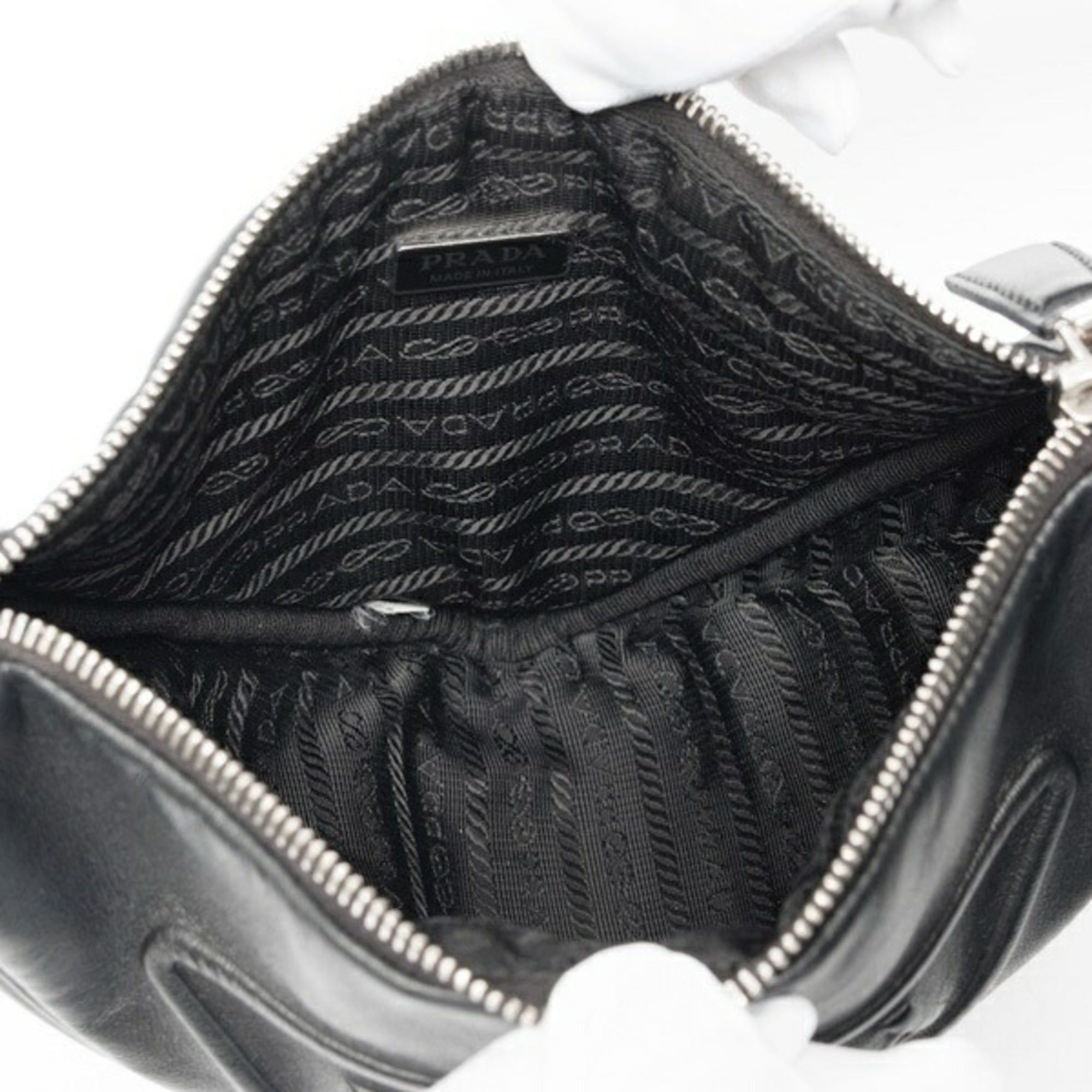 Prada Prada Triangle Embossed Shoulder Bag 1BH190, Leather, Black Size ONE SIZE - 6 Thumbnail